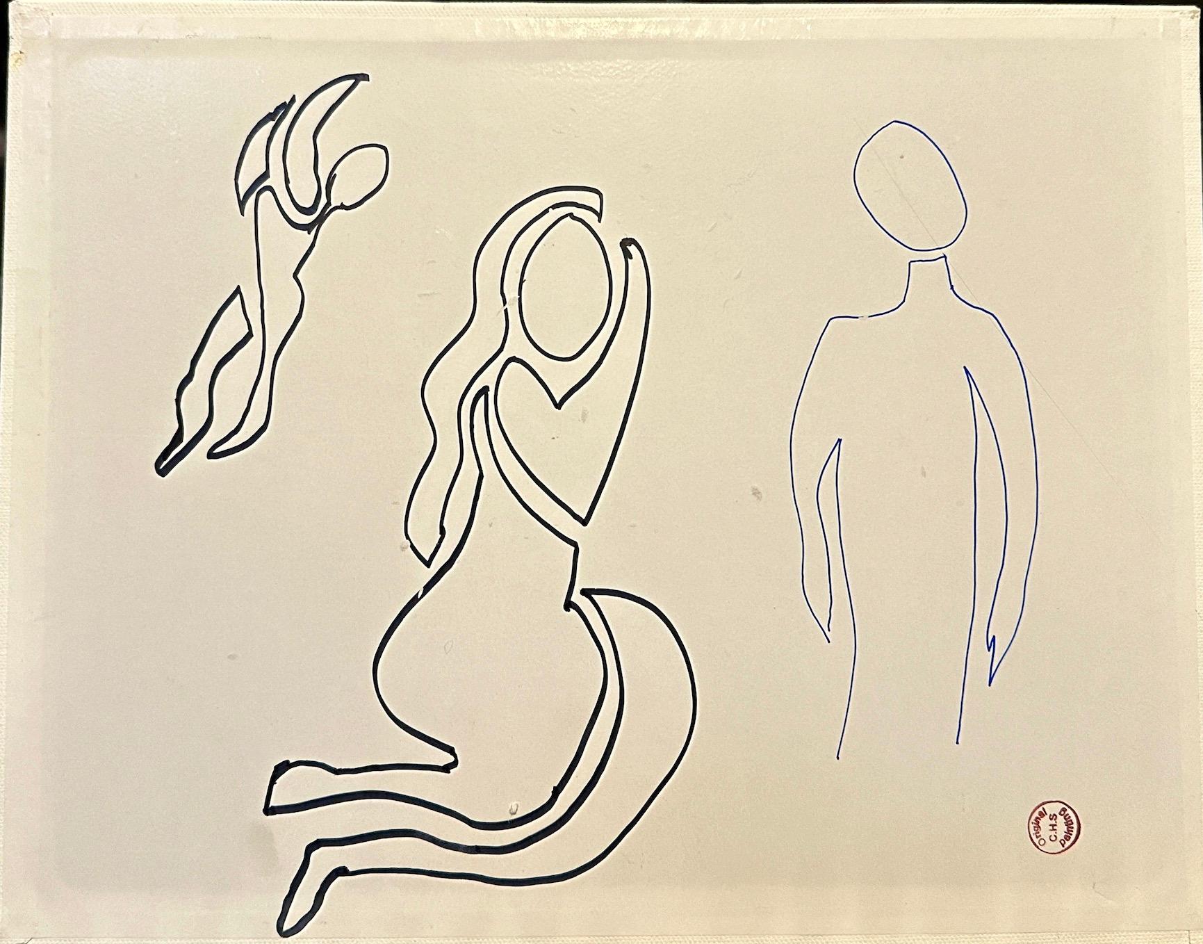 Abstraktes Gemälde mit zwei von Matisse inspirierten nackten Figuren in Rosa und Weiß im Angebot 2