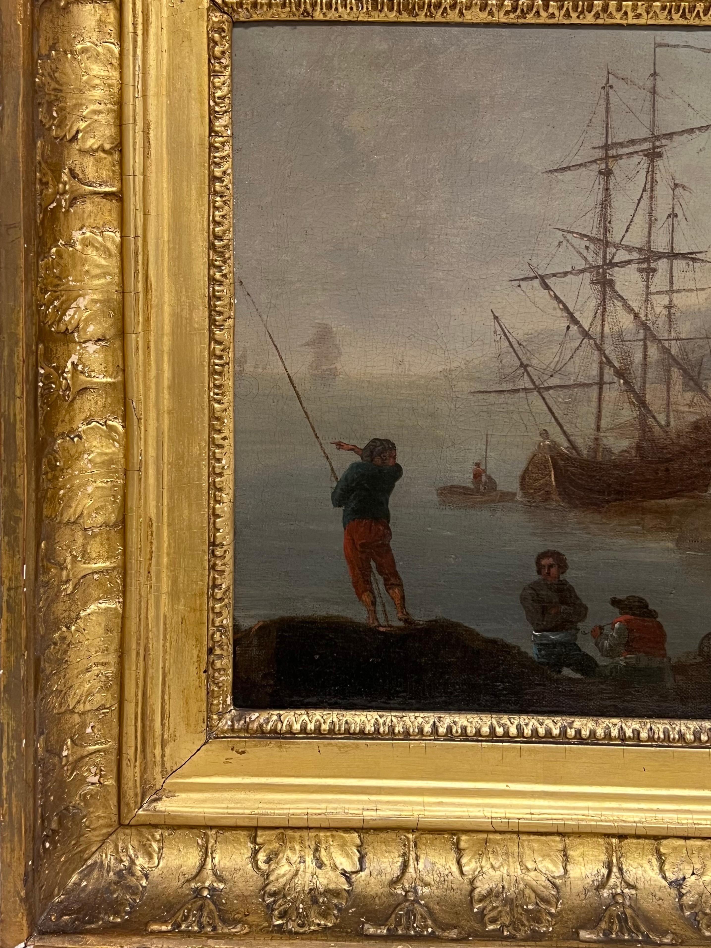 Siglo XVIII French Old Master Pintura al Óleo Antiguo Puerto Navegación Marina - Painting Antiguos maestros de Claude Joseph Vernet (circle)