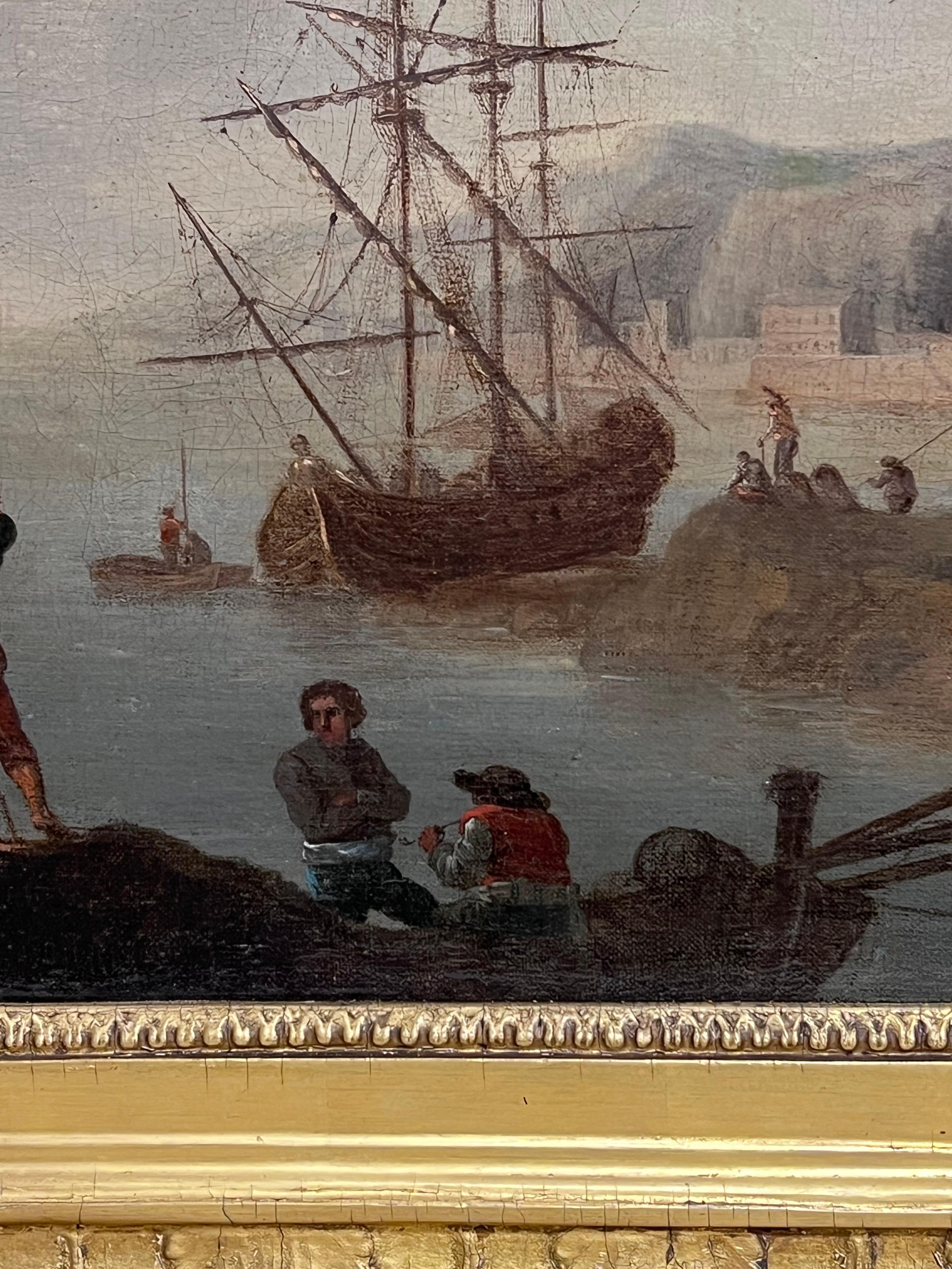 Siglo XVIII French Old Master Pintura al Óleo Antiguo Puerto Navegación Marina en venta 2