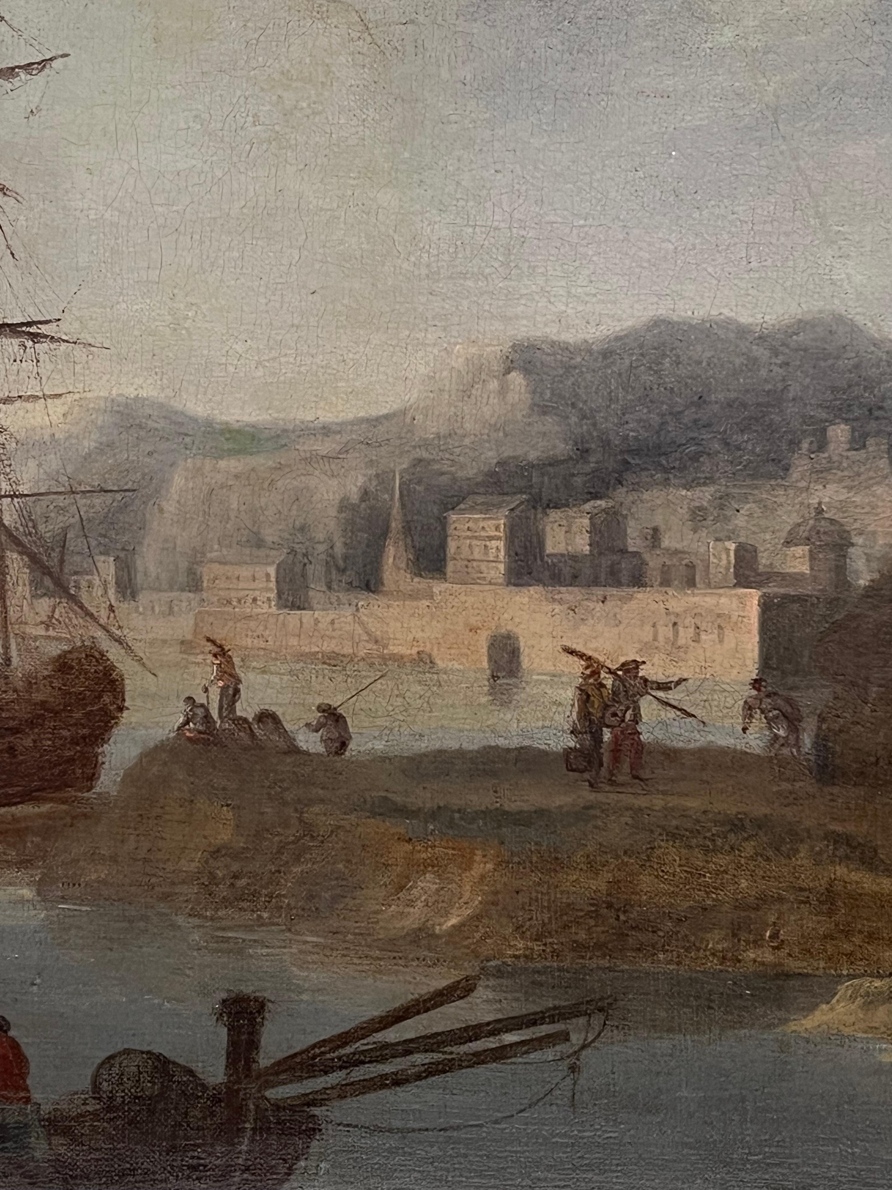Siglo XVIII French Old Master Pintura al Óleo Antiguo Puerto Navegación Marina en venta 3