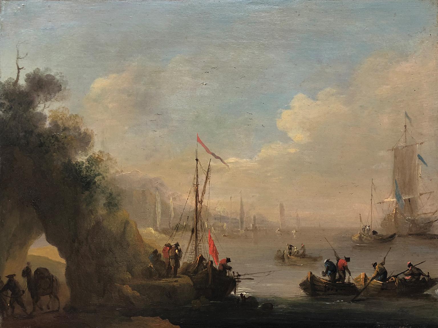Circle of Claude Joseph Vernet (French 1714-1789) Mediterranean Port - Painting by Claude-Joseph Vernet