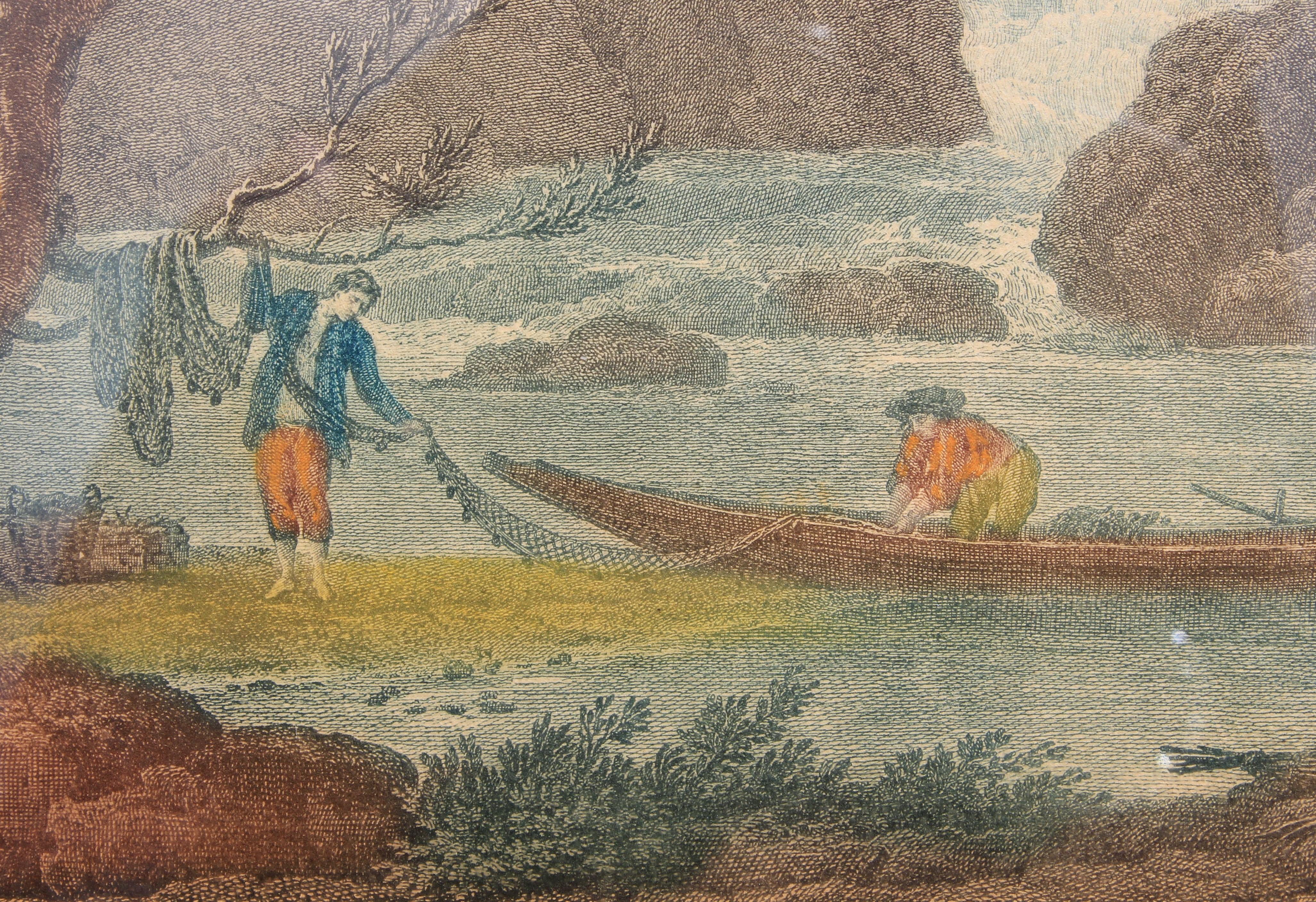Gravure de paysage néoclassique de pêcheurs dans le style de Joseph Vernet - Marron Landscape Print par Claude-Joseph Vernet