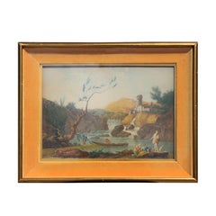 Antique Neoclassical Landscape Engraving of Fishermen In the Style of Joseph Vernet