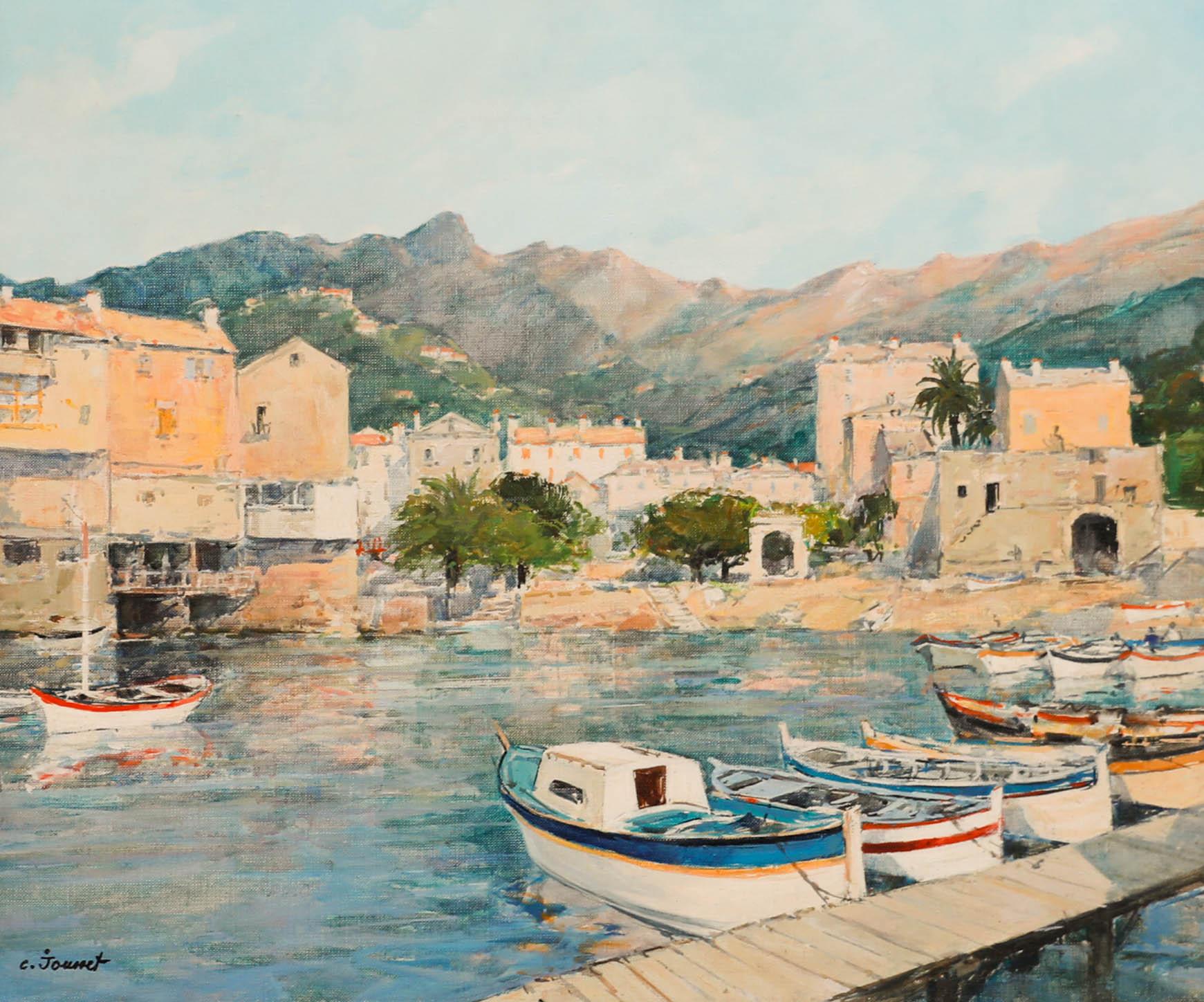 Claude Jousset (nato nel 1935) - Olio del XX secolo incorniciato, Petit Port en Italie - Painting di Claude JOUSSET