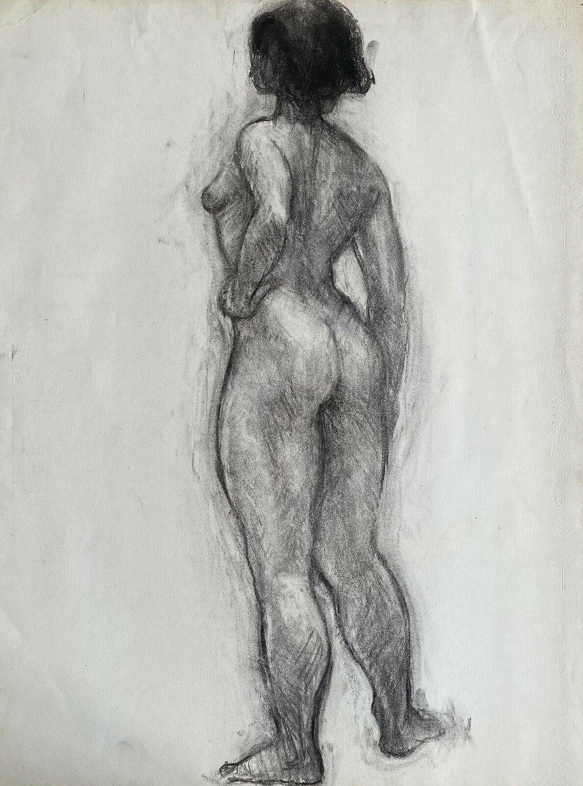 Claude Lagouche Nude Painting - CLAUDE LAGOUCHE (1943-2020) ORIGINAL 1960s FRENCH CHARCOAL DRAWING - NUDE