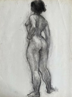 Vintage CLAUDE LAGOUCHE (1943-2020) ORIGINAL 1960s FRENCH CHARCOAL DRAWING - NUDE