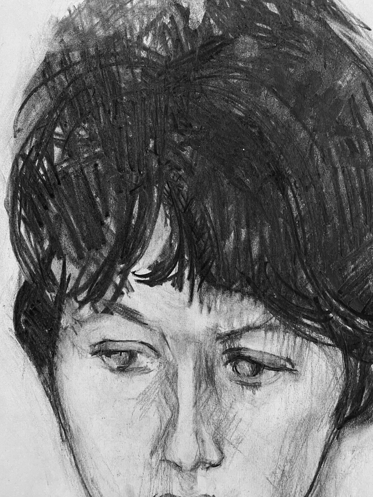 CLAUDE LAGOUCHE (1943-2020) ORIGINAL 1960s FRENCH CHARCOAL DRAWING - PORTRAIT - Painting Astratto di Claude Lagouche