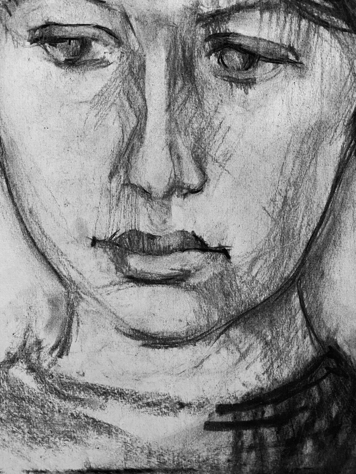 CLAUDE LAGOUCHE (1943-2020) ORIGINAL 1960s FRENCH CHARCOAL DRAWING - PORTRAIT in vendita 1