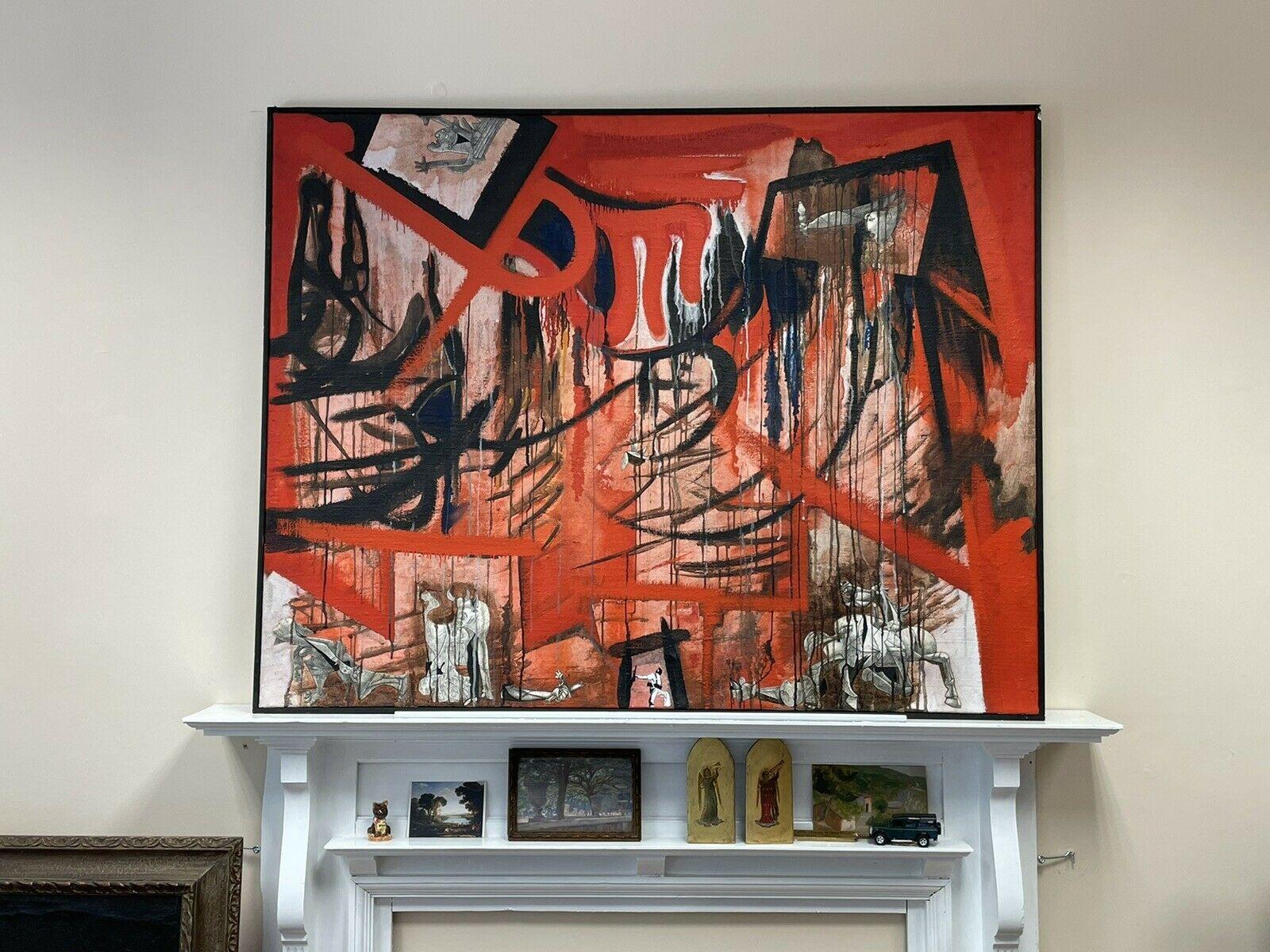 ENORMOUS FRENCH ABSTRACT OIL - MEMORIES OF SPAIN INSPIRED BY GUERNICA PICASSO - Painting by Claude Lagouche