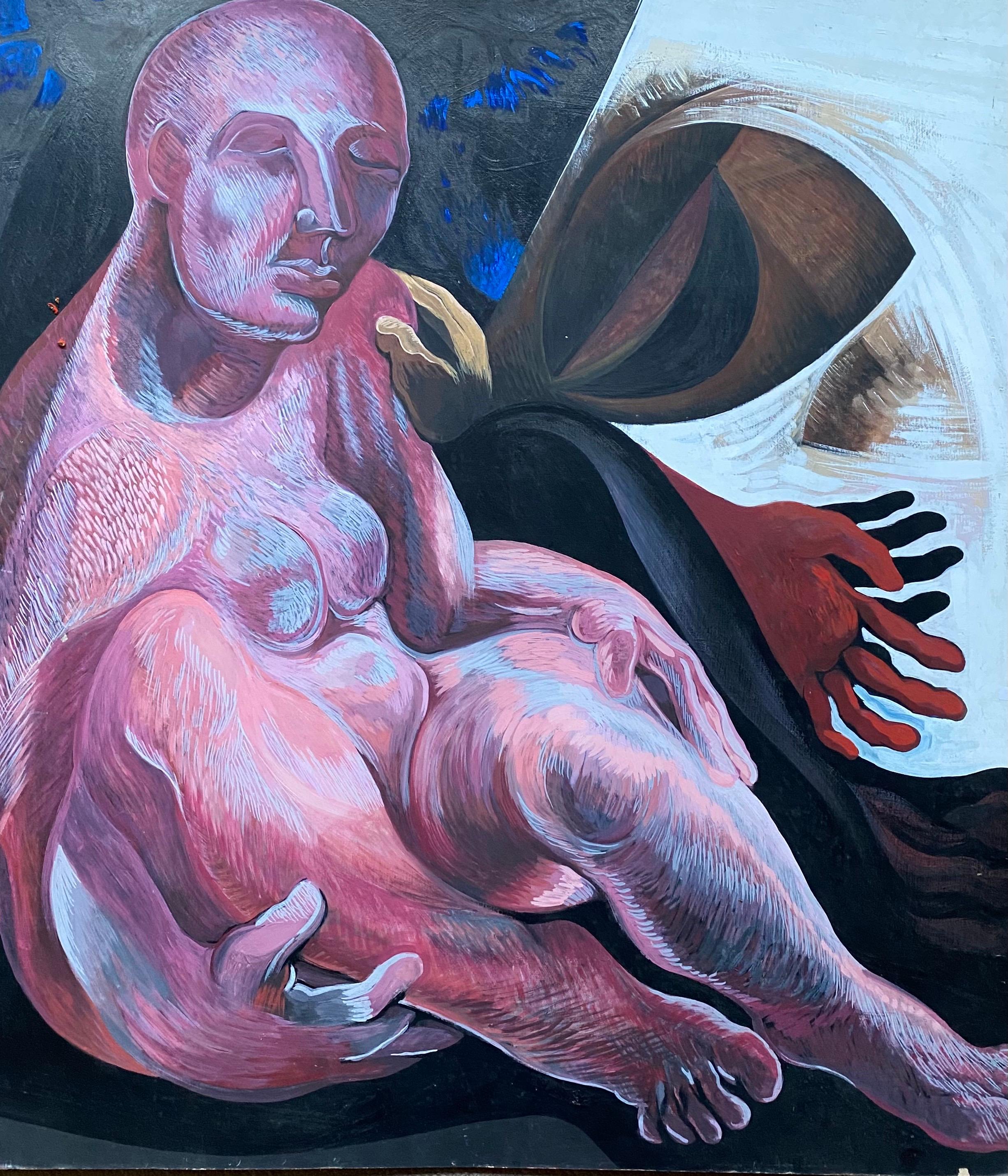 RIESIGE ORIGINAL 1970''S FRANZÖSISCH ABSTRAKTE MODERNISTISCHE MALEREI - SURREALIST NUDE – Painting von Claude Lagouche