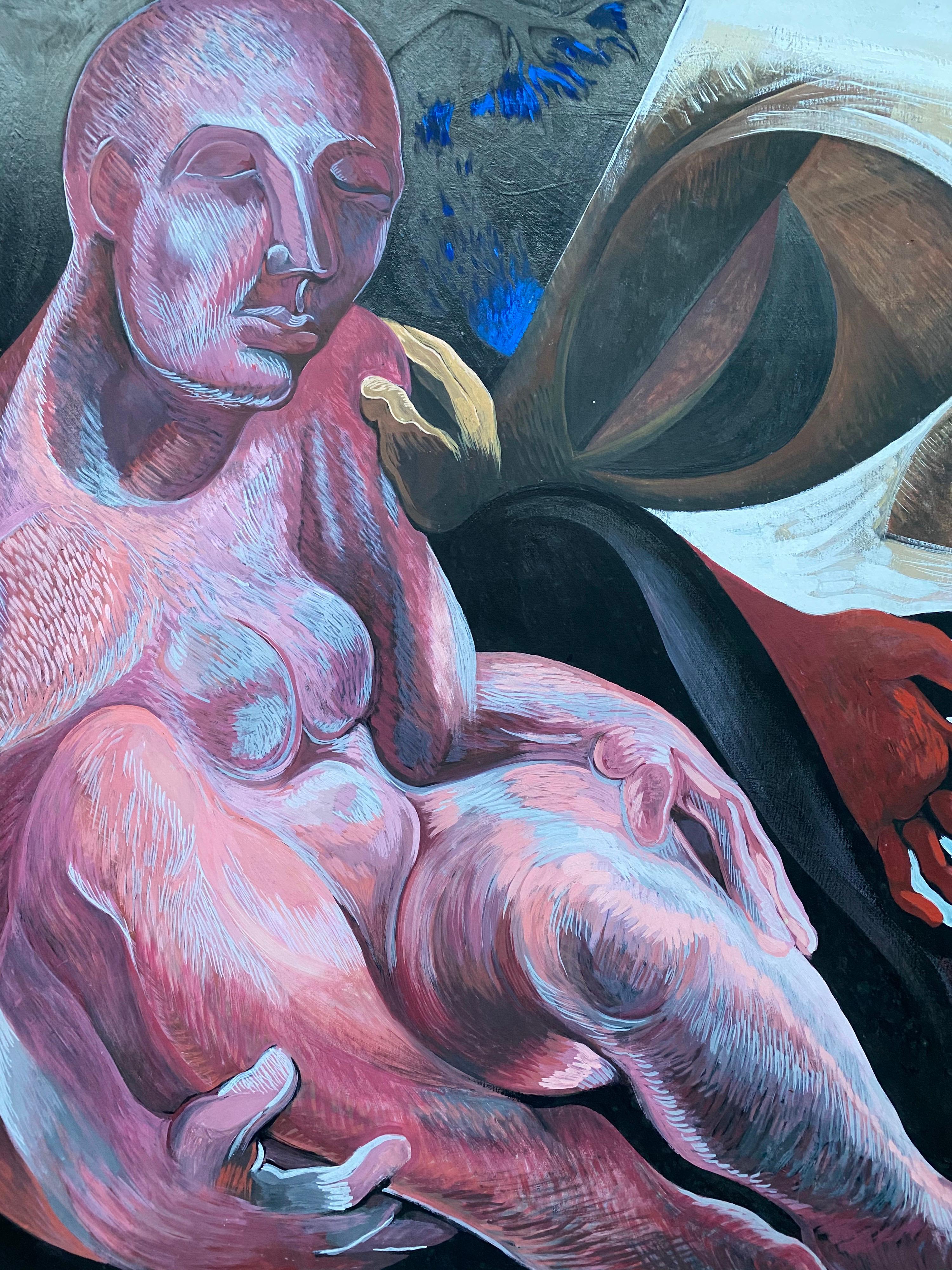 Claude Lagouche Abstract Painting – RIESIGE ORIGINAL 1970''S FRANZÖSISCH ABSTRAKTE MODERNISTISCHE MALEREI - SURREALIST NUDE