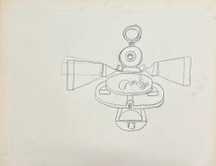 Original 1970's Abstract French Geometric Line Drawing