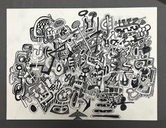 Original 1970's French Abstract Composition with Dense Geometric Patterns