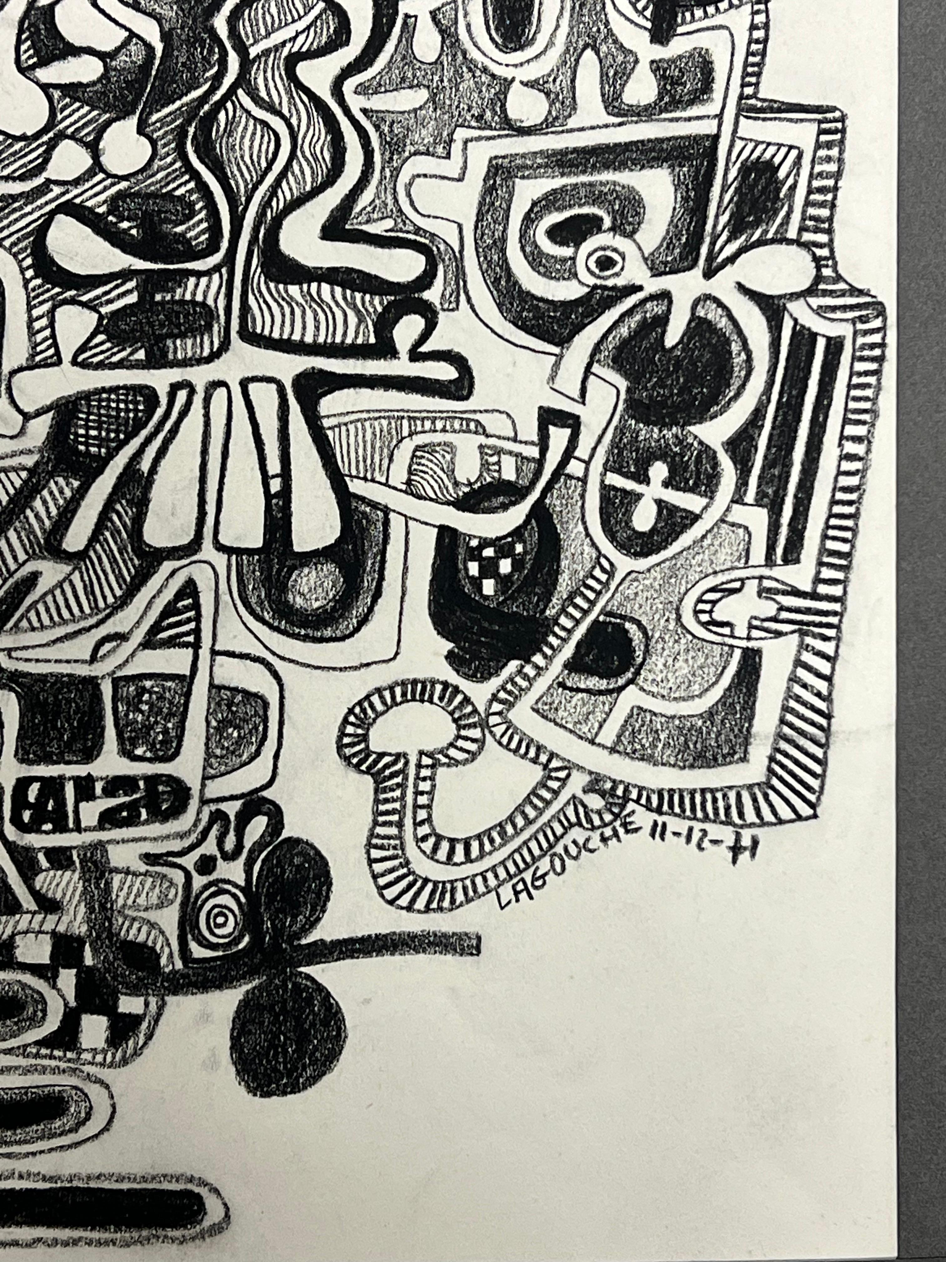 Original 1970's French Abstract Composition with Dense Geometric Patterns For Sale 3