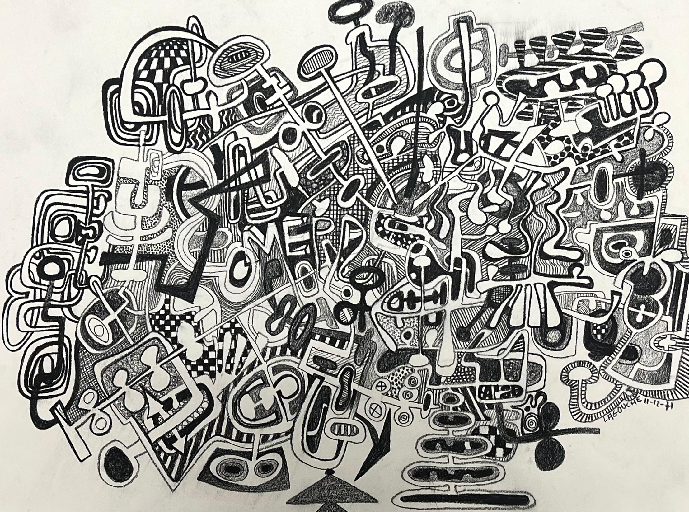 Original 1970er Jahre Französisch abstrakte Komposition mit dichten geometrischen Mustern