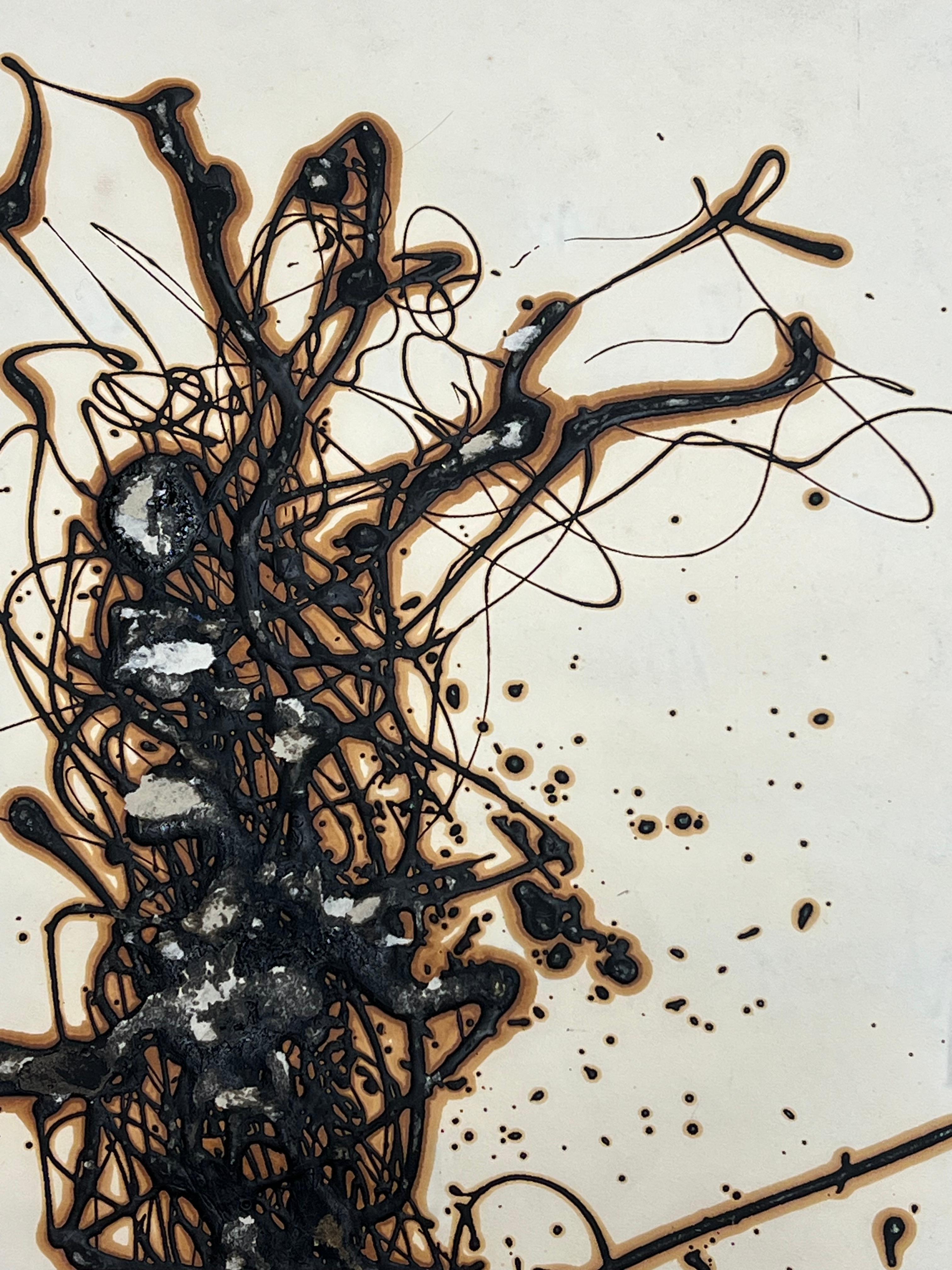Original 1970'S Französisch abstrakte Komposition mit dicken organischen Linien (Abstrakt), Painting, von Claude Lagouche