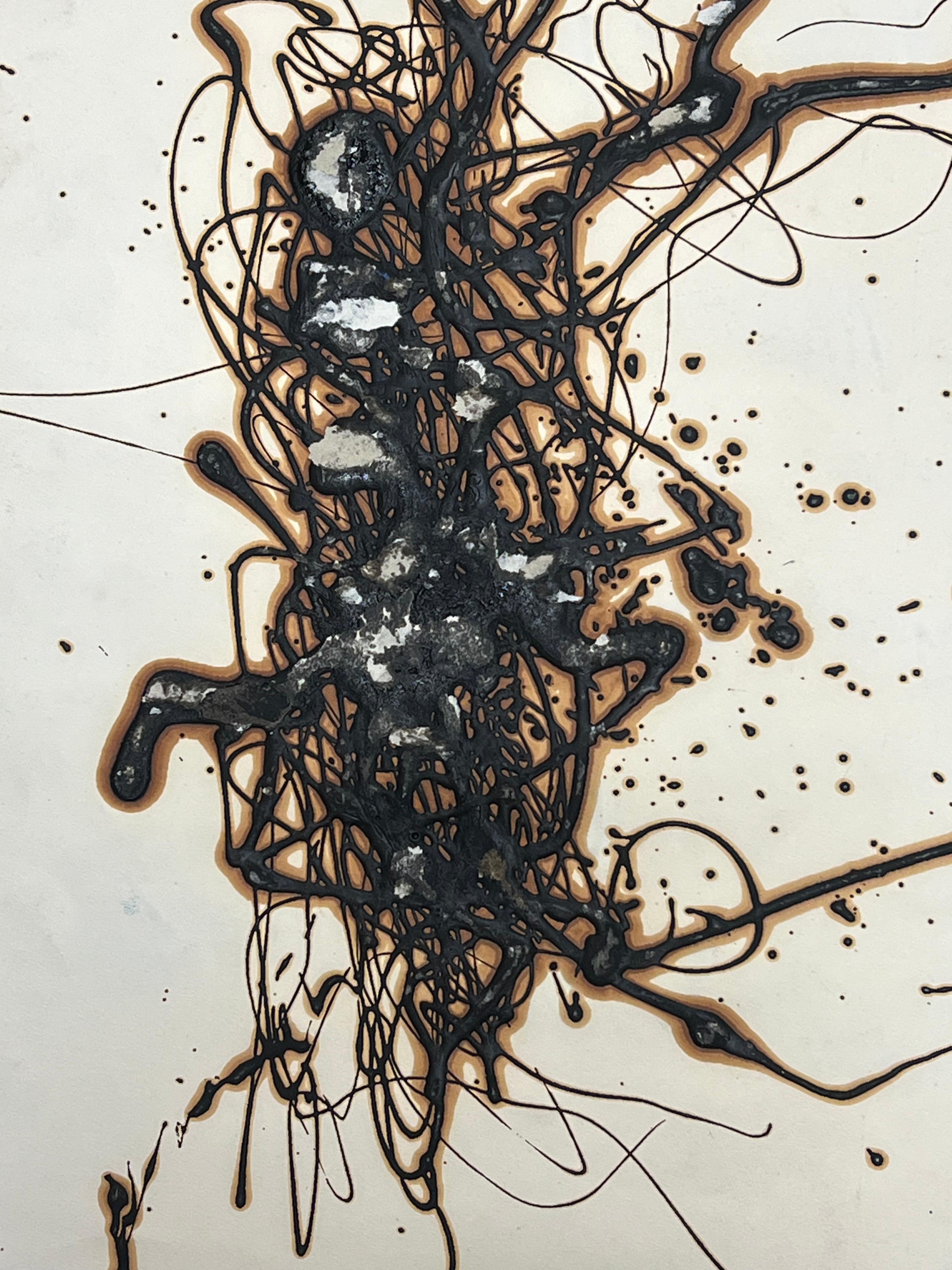 Original 1970'S Französisch abstrakte Komposition mit dicken organischen Linien (Beige), Abstract Painting, von Claude Lagouche