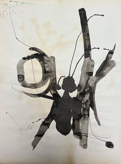 Pintura Abstracta Francesa Original en Tinta Blanco y Negro de los años 70