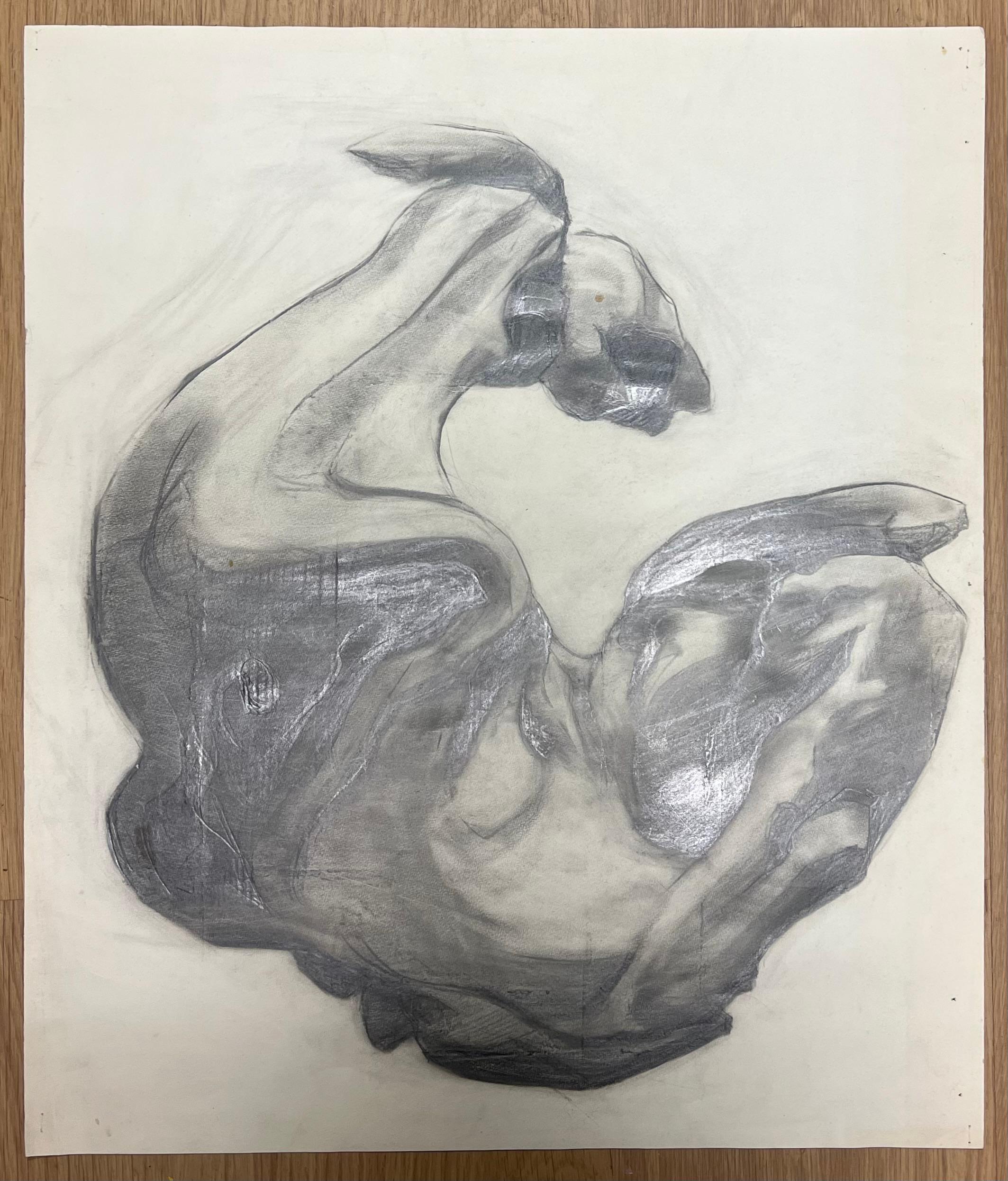 Original 1970'S French Abstract Painting Study of Draped Forms - Art by Claude Lagouche