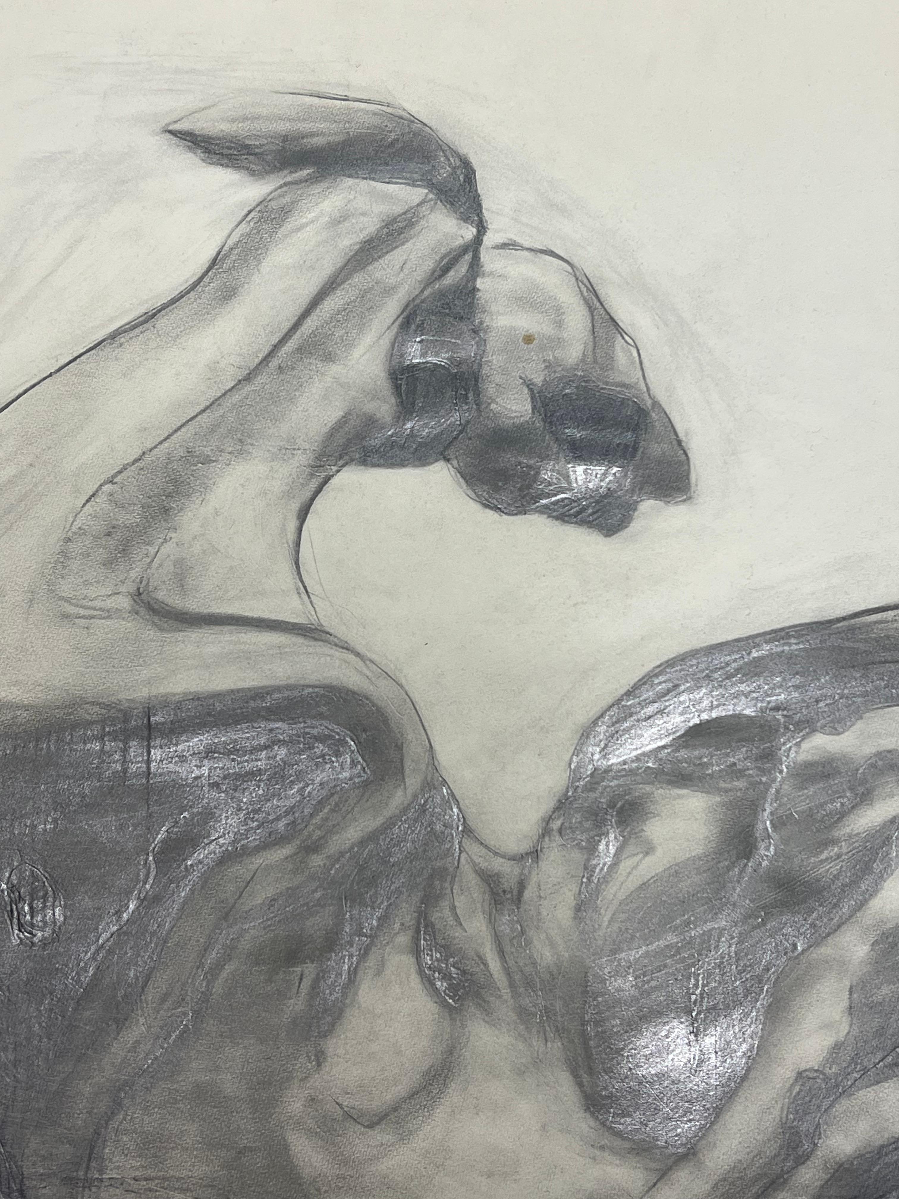 Original 1970'S French Abstract Painting Study of Draped Forms - Gray Abstract Drawing by Claude Lagouche