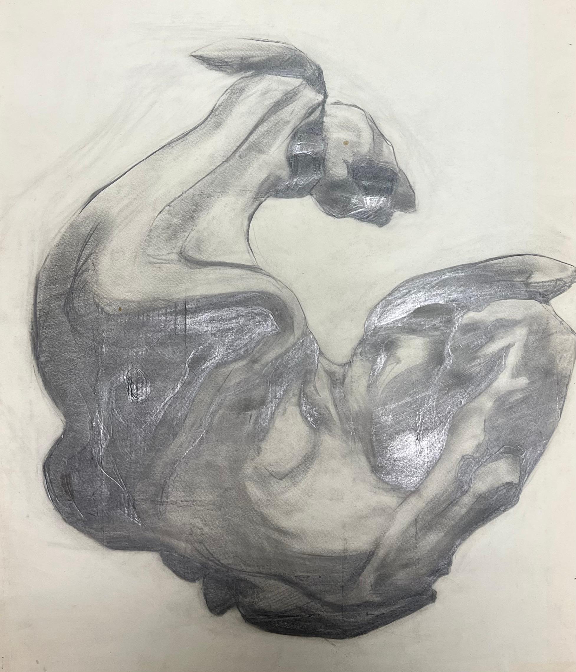 Claude Lagouche Abstract Drawing - Original 1970'S French Abstract Painting Study of Draped Forms