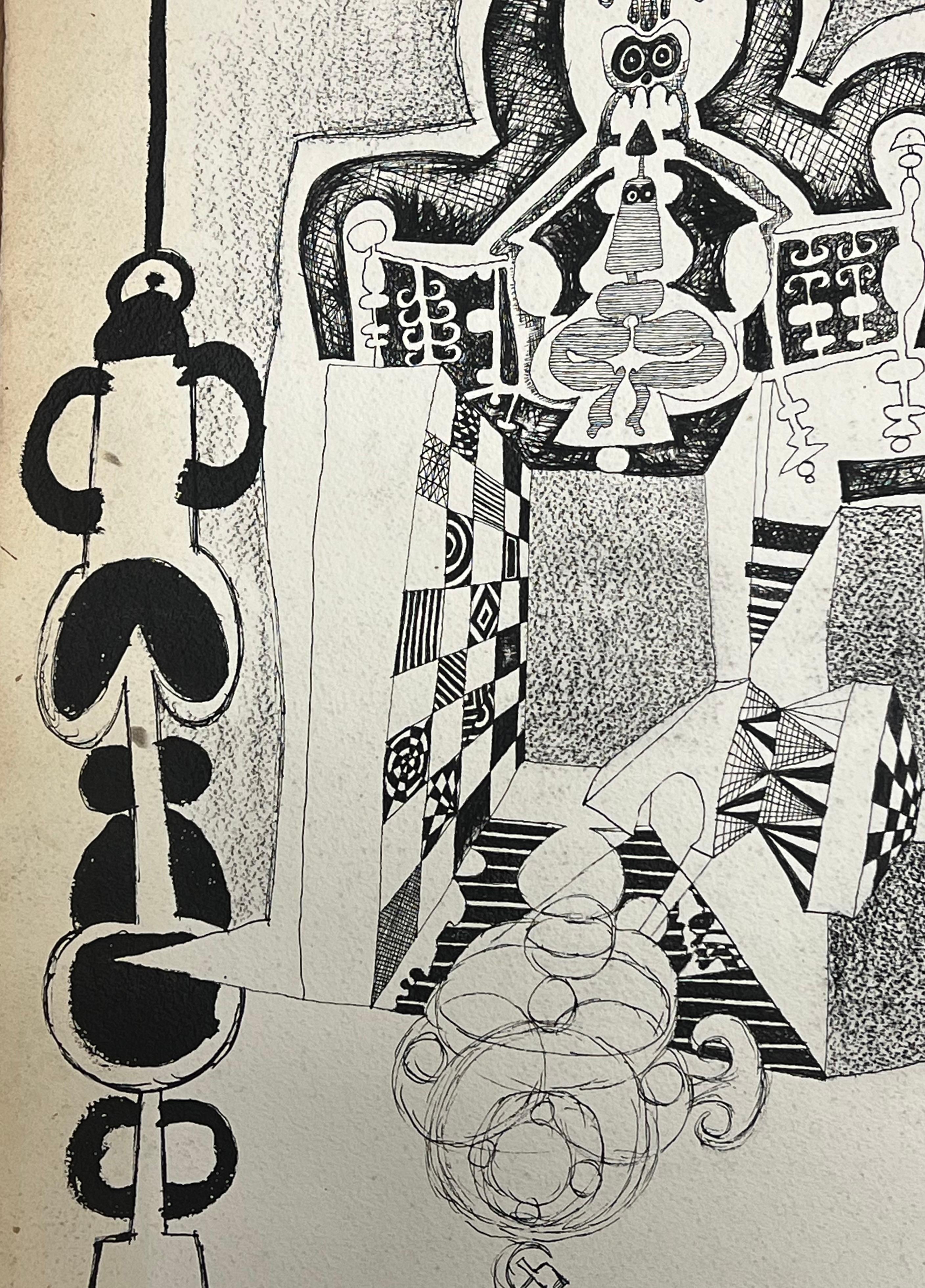 Paesaggio astratto surreale francese originale degli anni '70 con figure geometriche in vendita 1