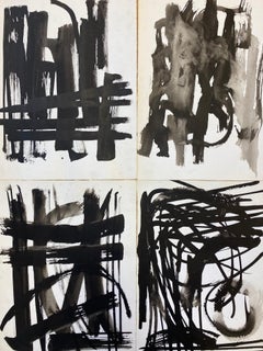 SET OF 4 - ORIGINAL 1970'S FRENCH ABSTRACT BLACK & WHITE PAINTINGS