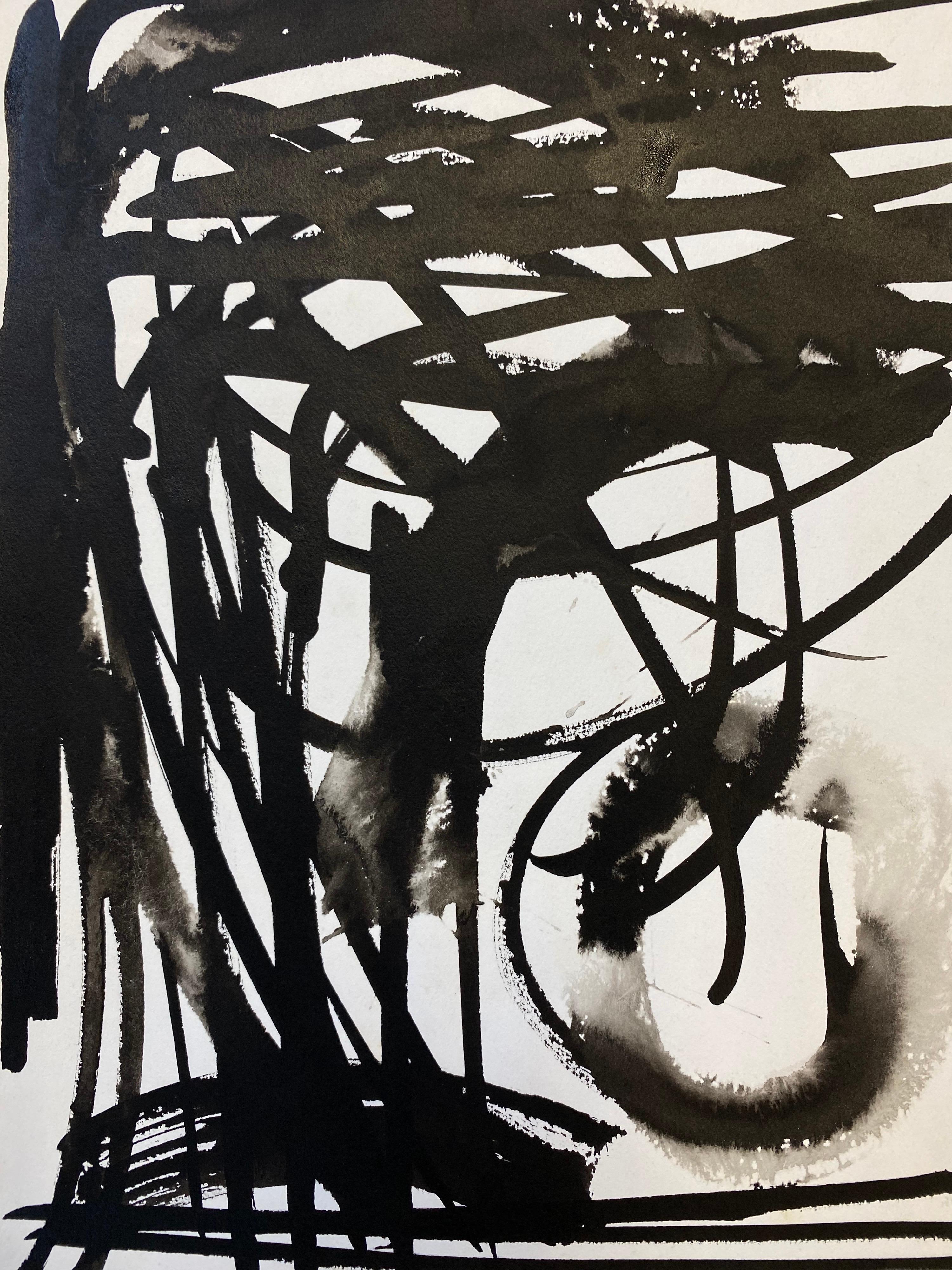 SET DI 4 - DIPINTI ASTRATTI FRANCESI IN BIANCO E NERO ORIGINALI DEGLI ANNI '70 - Painting Espressionismo astratto di Claude Lagouche