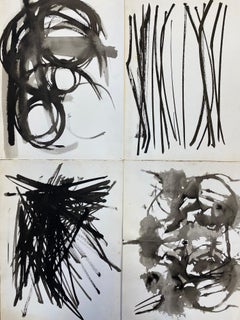 SET OF 4 - ORIGINAL 1970'S FRENCH ABSTRACT BLACK & WHITE PAINTINGS