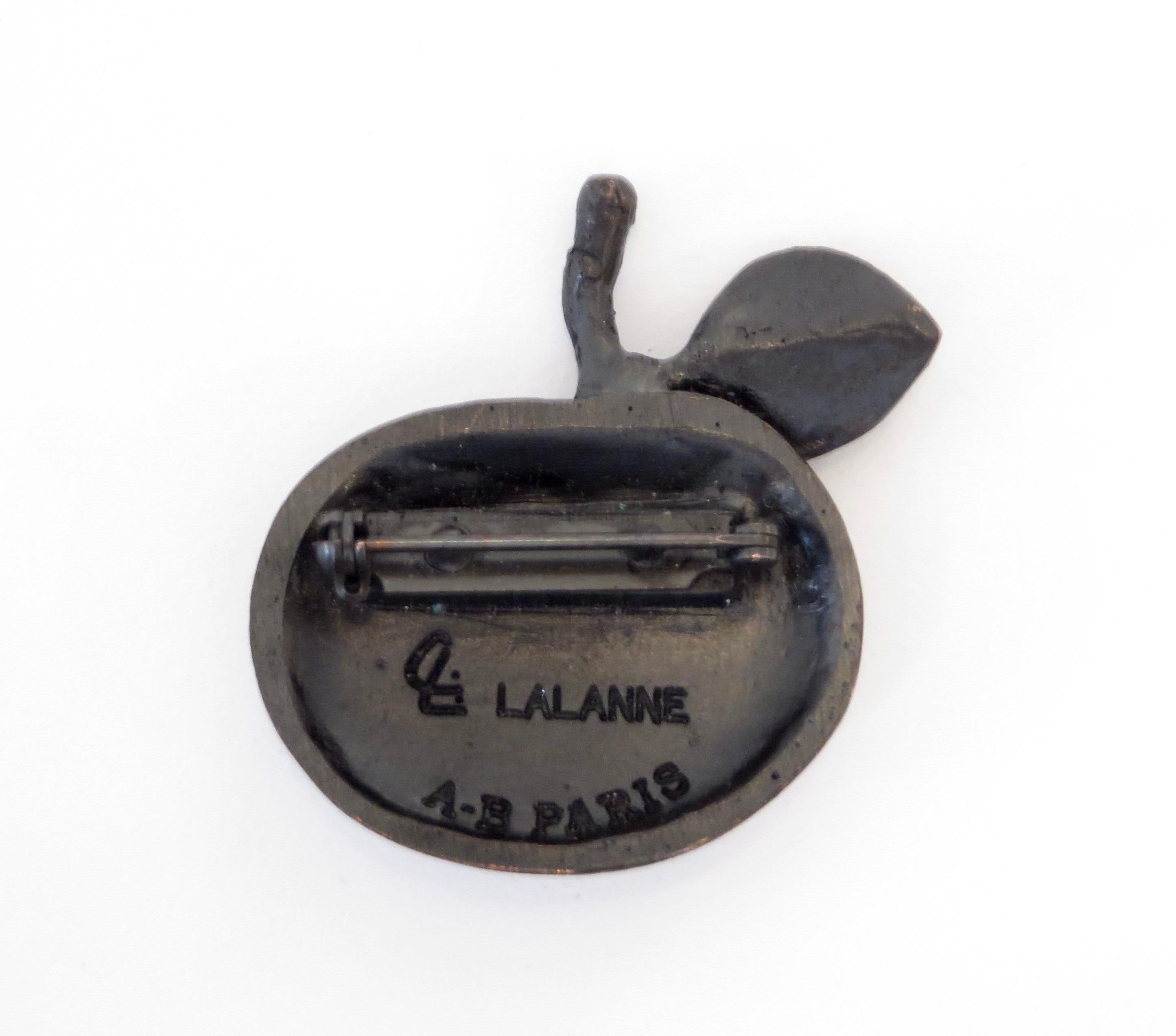 Claude Lalanne Brooch Pomme Bouche Patinated Bronze Brooch Signed CL Lalanne  For Sale 1