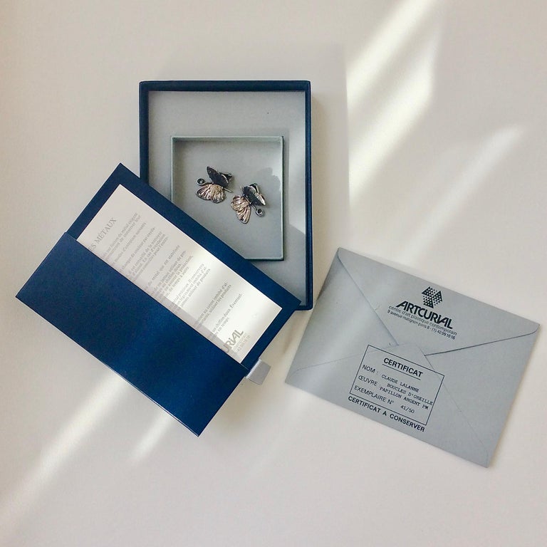 Claude Lalanne Butterfly Silver Earrings, 1988, with Certificate Of Authenticity For Sale 8