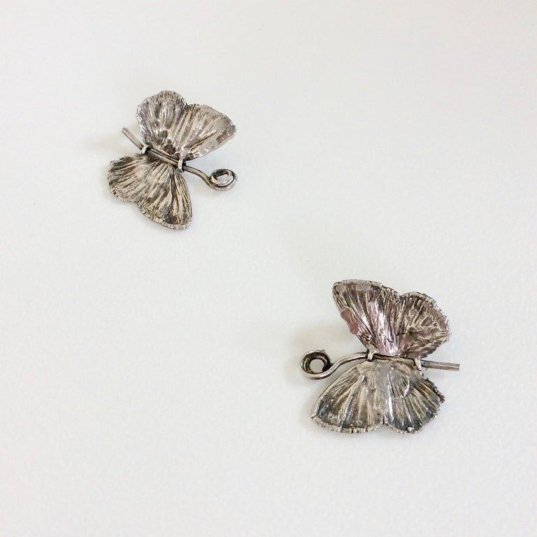 Mid-Century Modern Claude Lalanne Butterfly Silver Earrings, 1988, with Certificate Of Authenticity For Sale