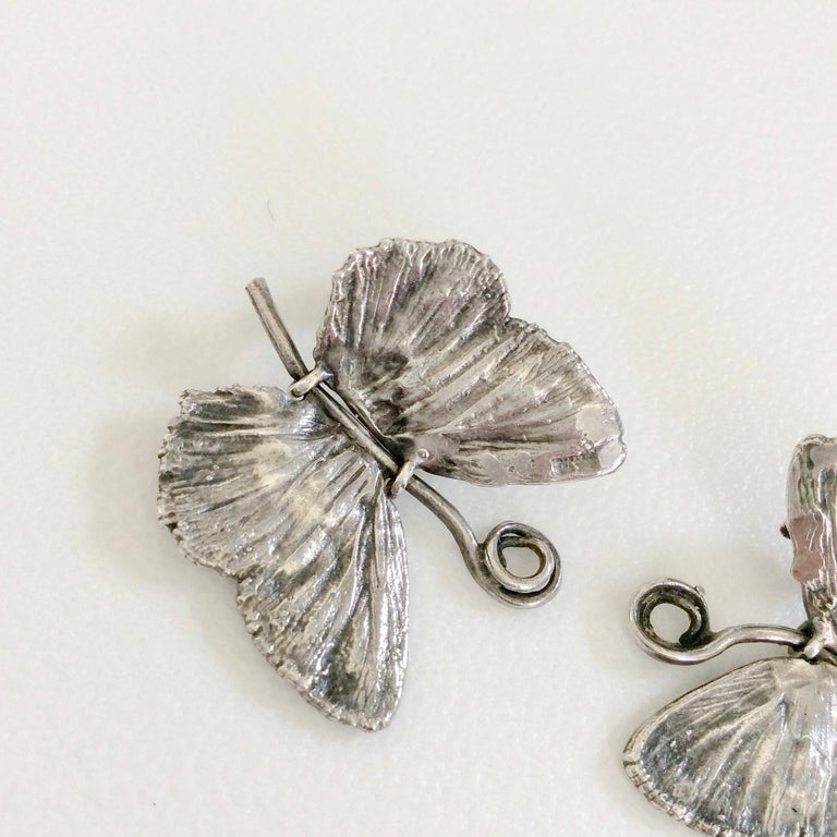 Late 20th Century Claude Lalanne Butterfly Silver Earrings, 1988, with Certificate Of Authenticity For Sale