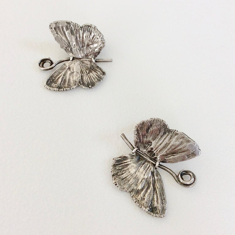 Sterling Silver Claude Lalanne Butterfly Silver Earrings, 1988, with Certificate Of Authenticity For Sale