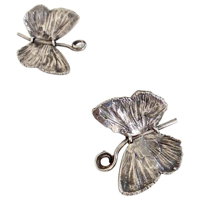 Claude Lalanne Butterfly Silver Earrings, 1988, with Certificate Of Authenticity For Sale