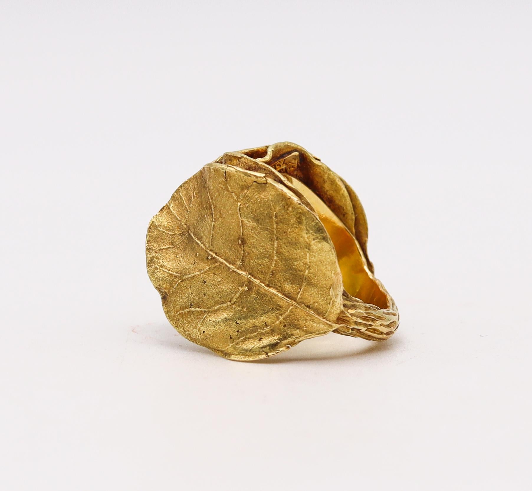 Modernist Claude Lalanne For Zolotas Rare Sculptural Laurel Leaves Ring 18Kt Yellow Gold