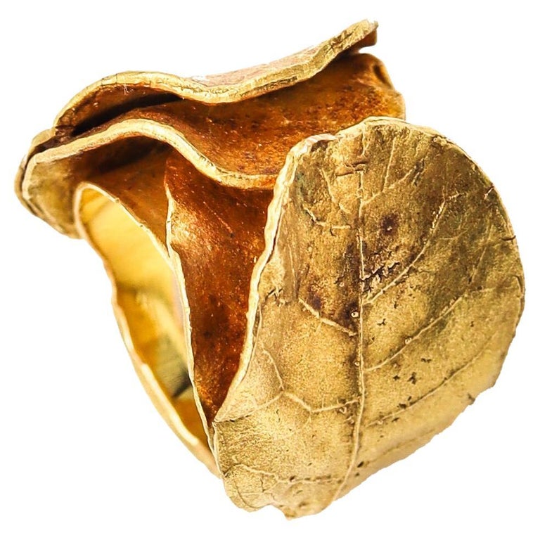 Claude Lalanne for Zolotas 18k-gold laurel leaves ring, late 20th century, offered by Treasure Fine Jewelry