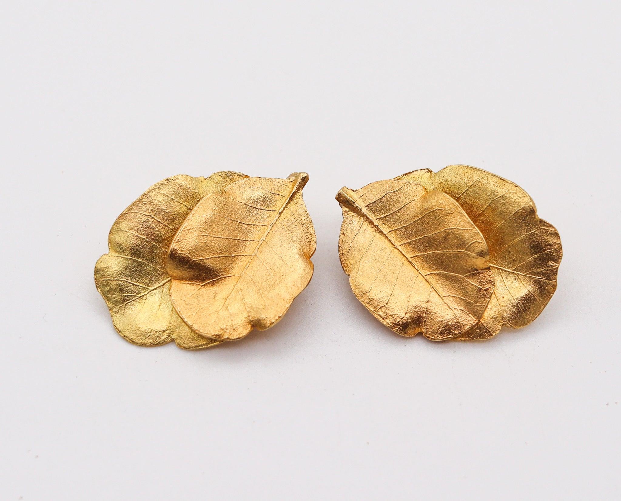 CLAUDE LALANNE For Zolotas Sculptural Laurel Leaves Earrings In 18Kt Yellow Gold In Excellent Condition In Miami, FL