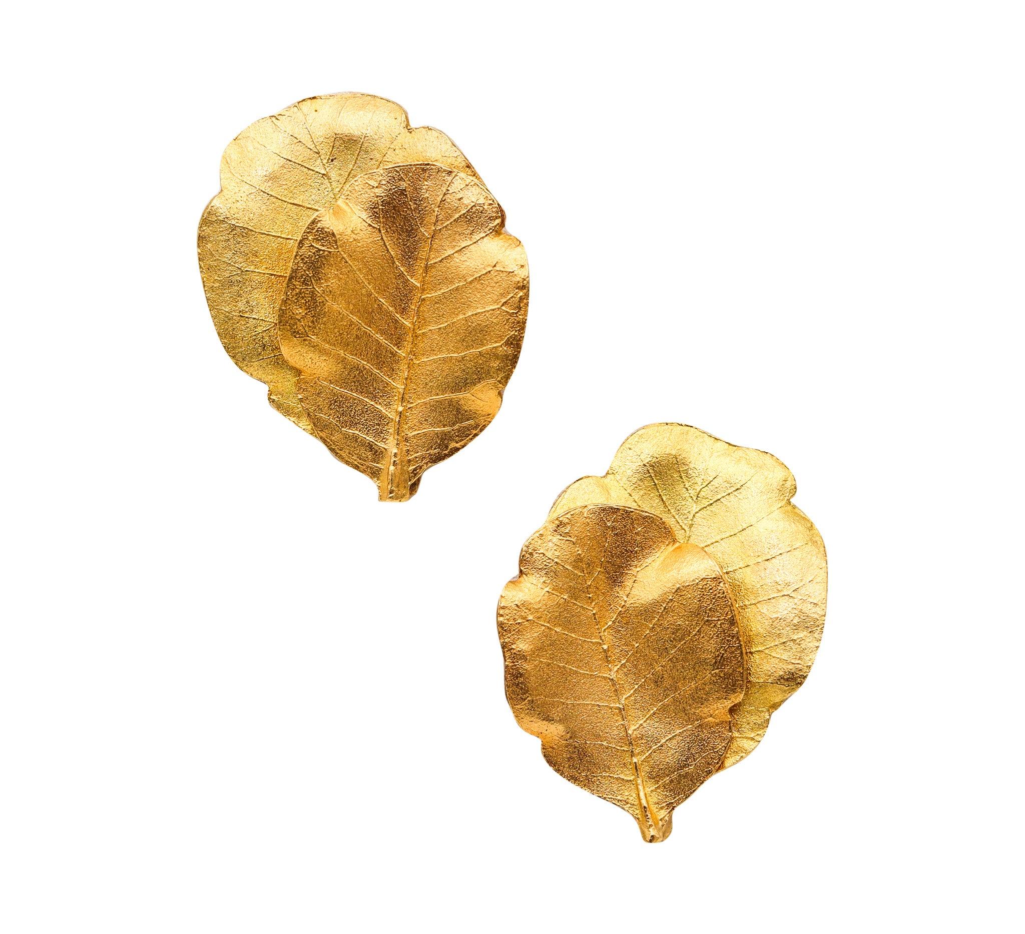 CLAUDE LALANNE For Zolotas Sculptural Laurel Leaves Earrings In 18Kt Yellow Gold 1