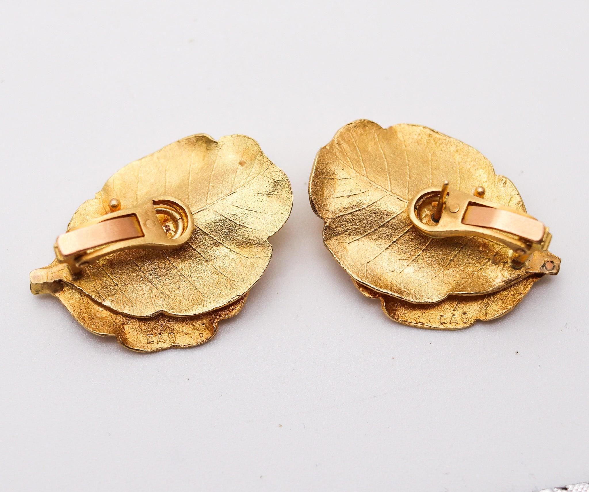 CLAUDE LALANNE For Zolotas Sculptural Laurel Leaves Earrings In 18Kt Yellow Gold 2