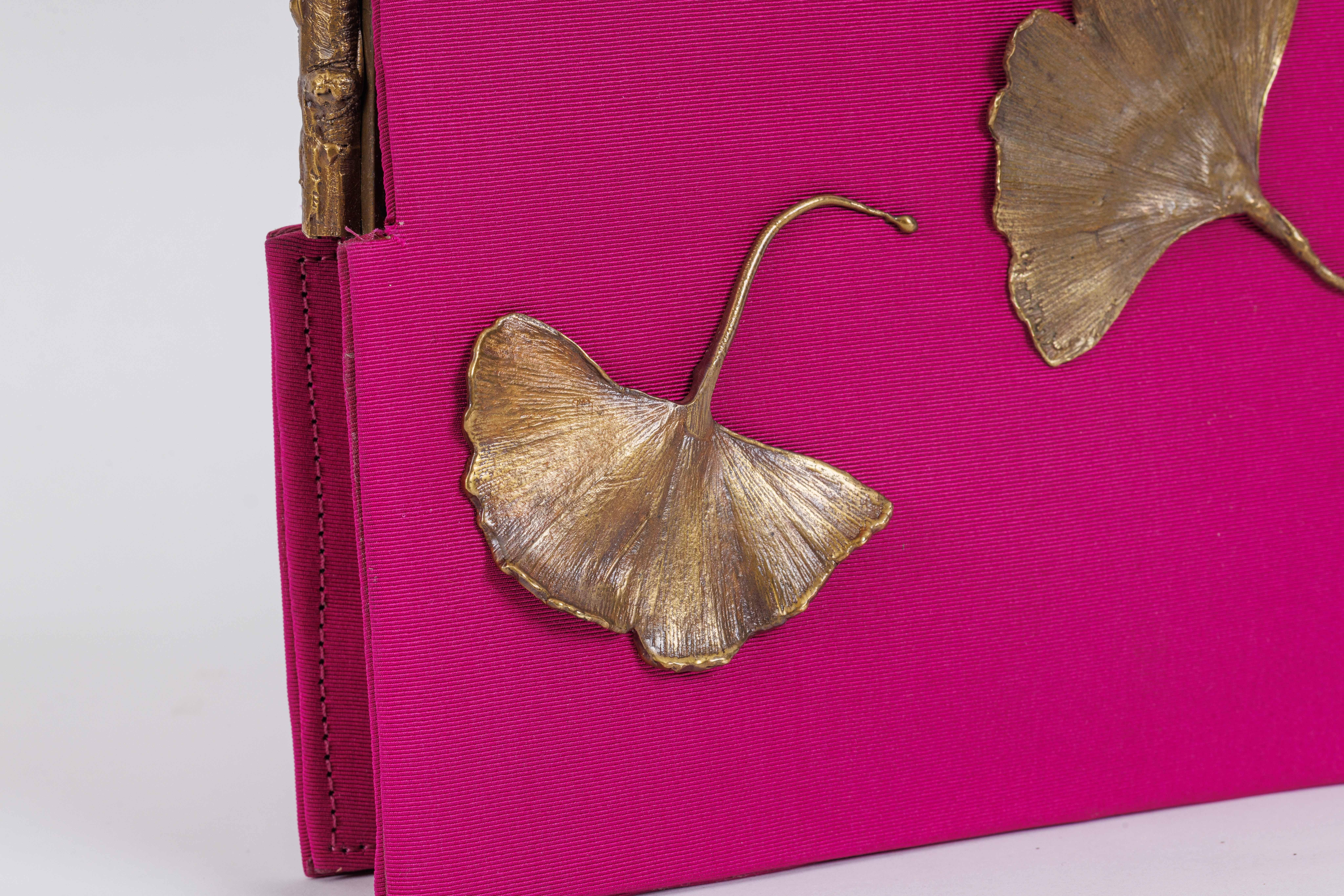 Claude Lalanne (French, 1925-2019) A Rare Pink Silk and Bronze Ginkgo Bag In Excellent Condition For Sale In New York, NY