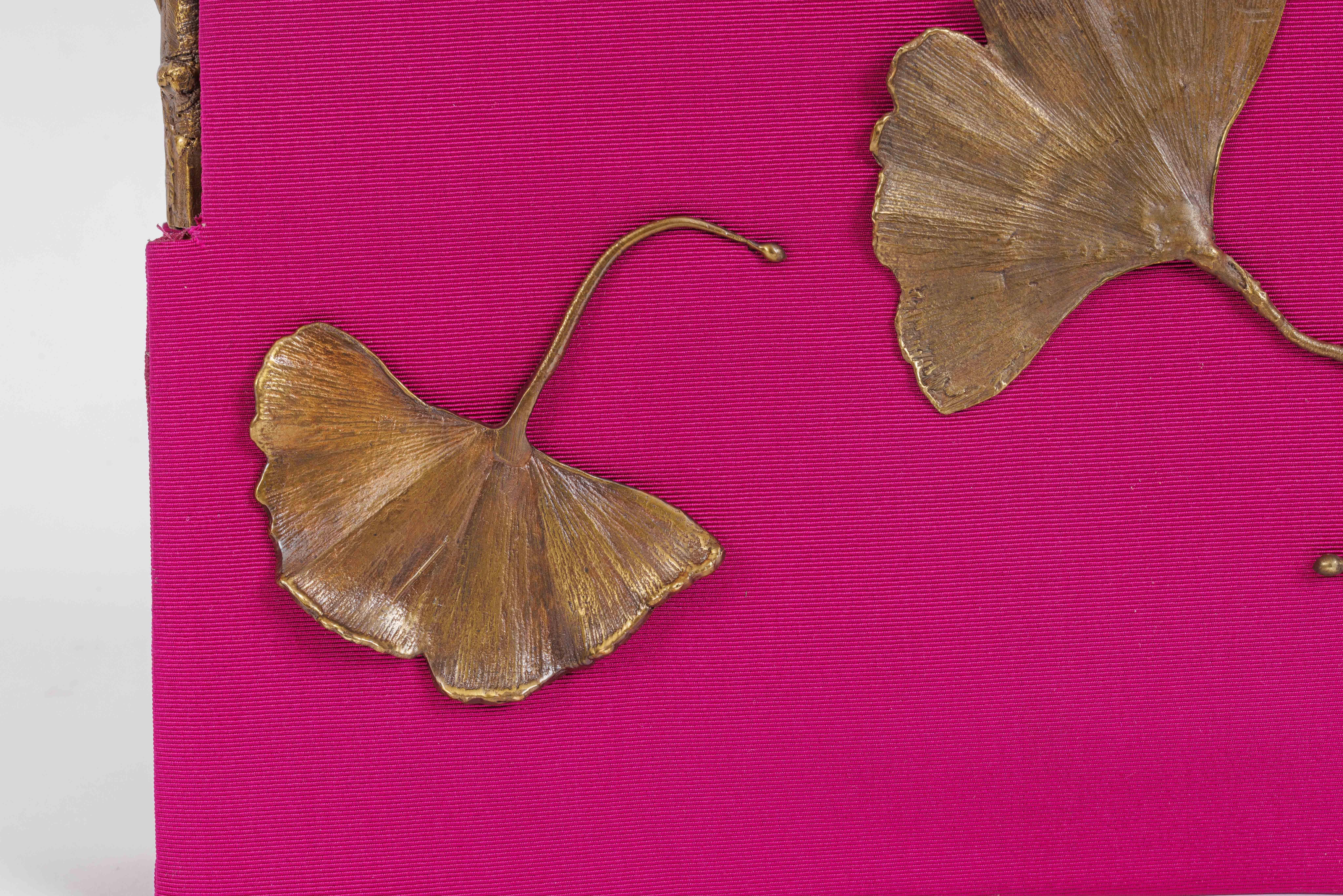 Claude Lalanne (French, 1925-2019) A Rare Pink Silk and Bronze Ginkgo Bag For Sale 1