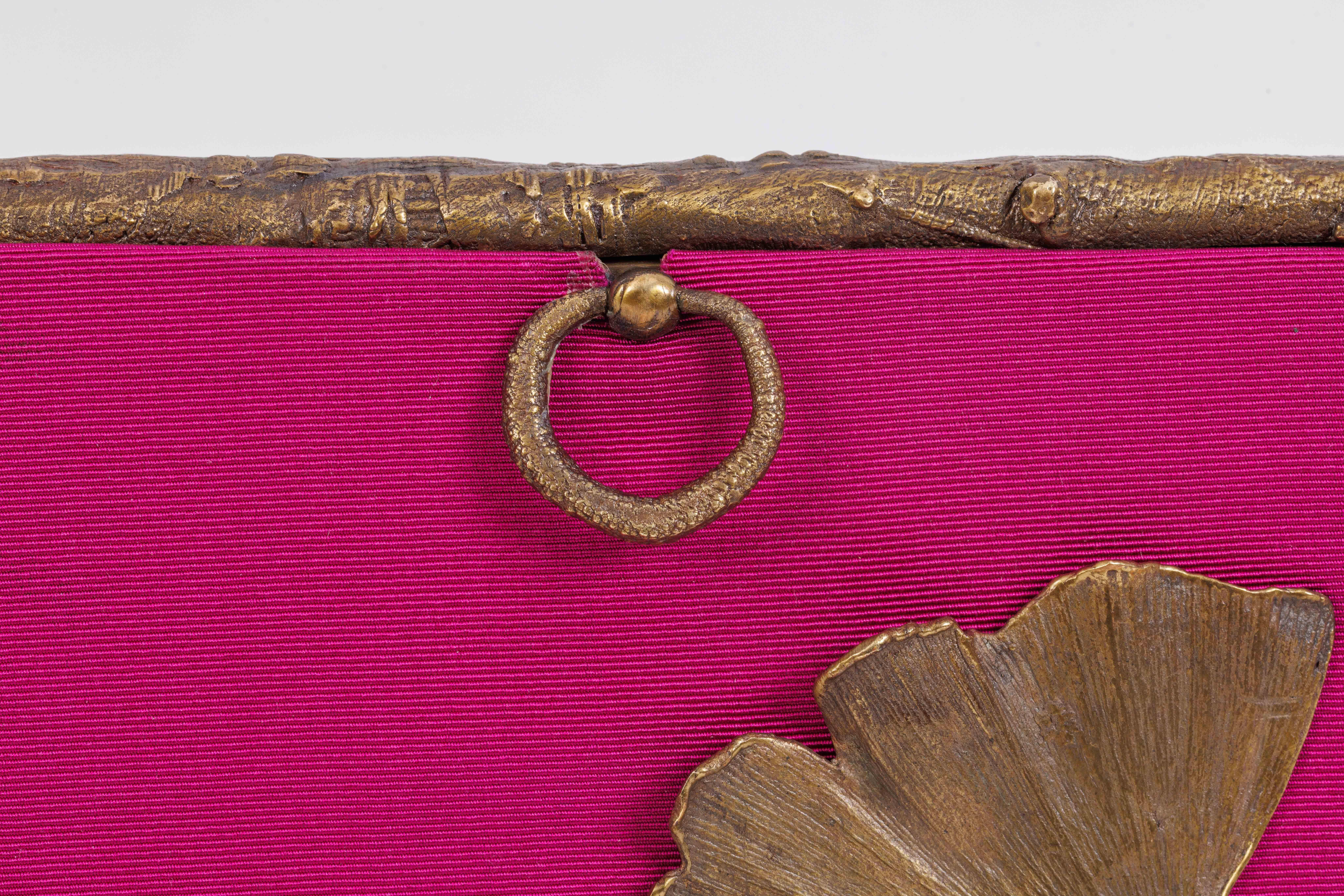 Claude Lalanne (French, 1925-2019) A Rare Pink Silk and Bronze Ginkgo Bag For Sale 2