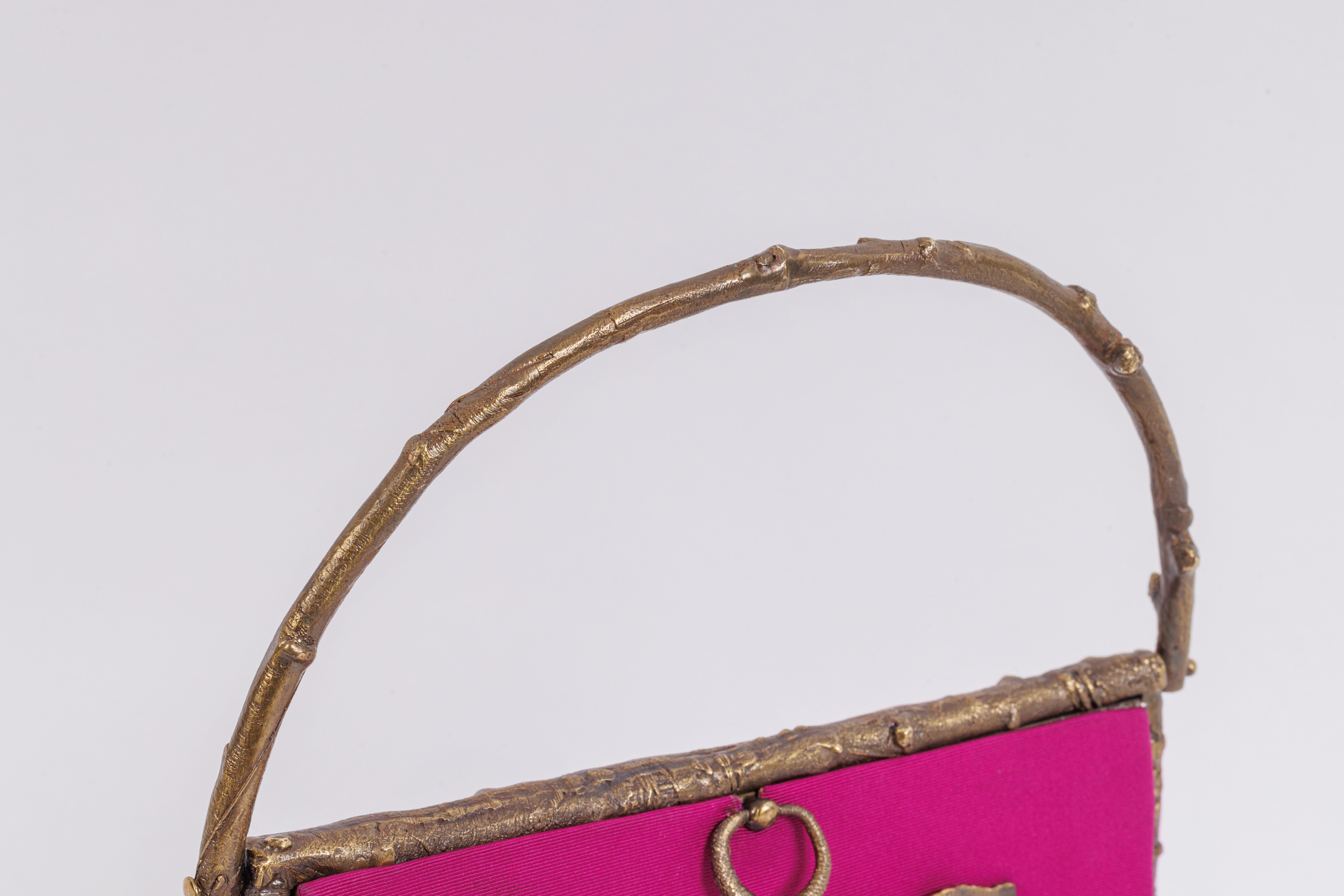 Claude Lalanne (French, 1925-2019) A Rare Pink Silk and Bronze Ginkgo Handbag For Sale 4
