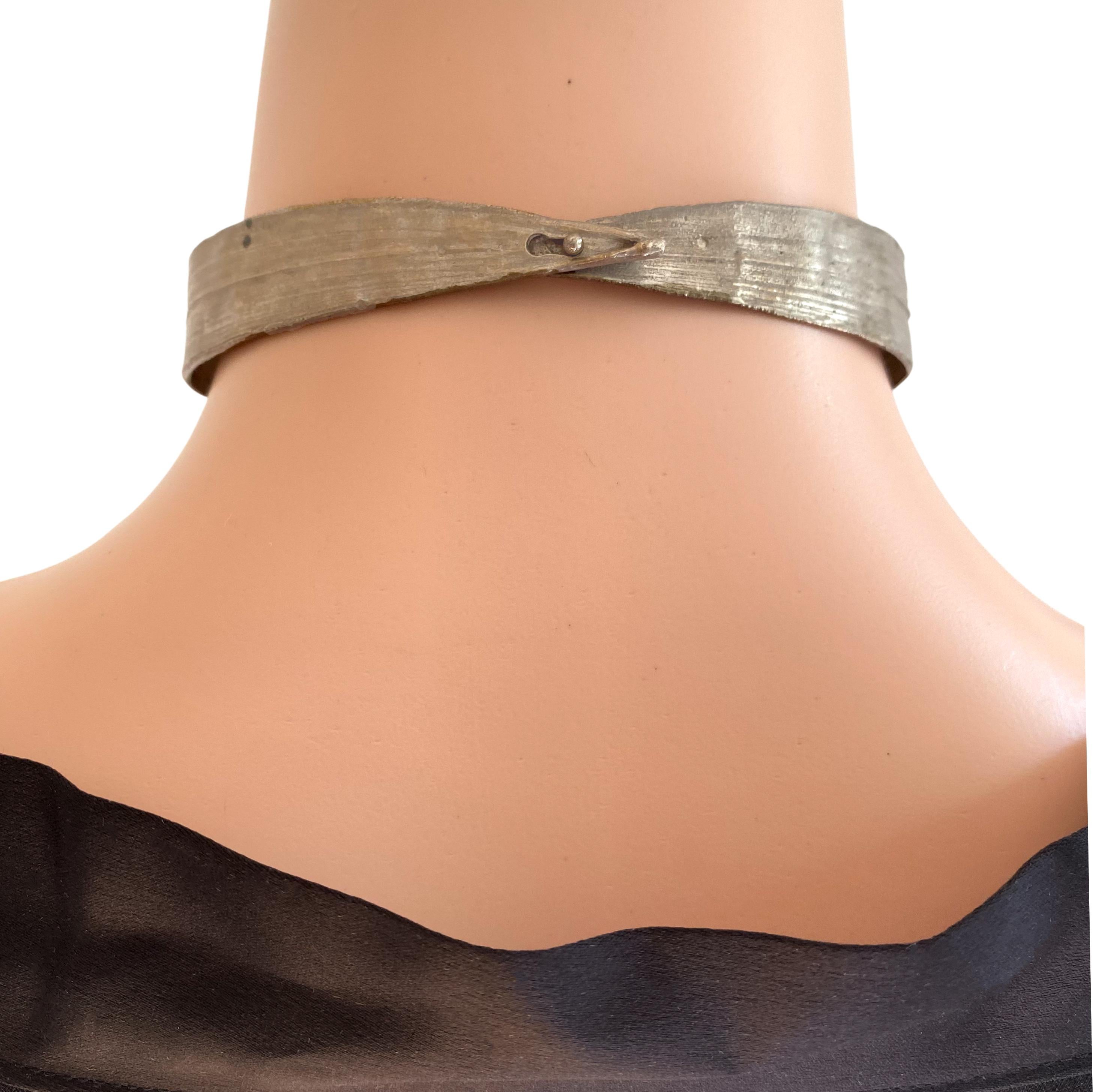 Modern CLAUDE LALANNE Silver Leaf Collar Bow Choker heirloom necklace Paris For Sale