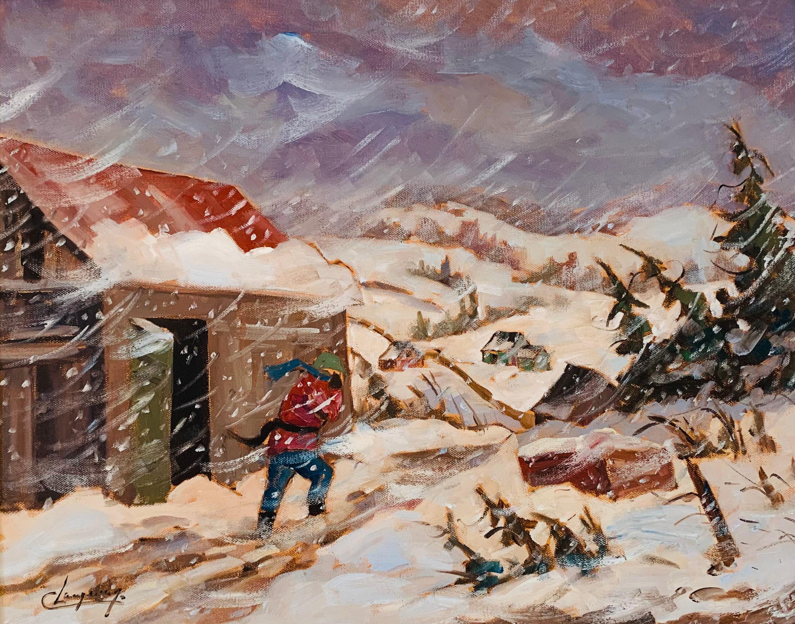 Claude Langevin Landscape Painting - Snow storm