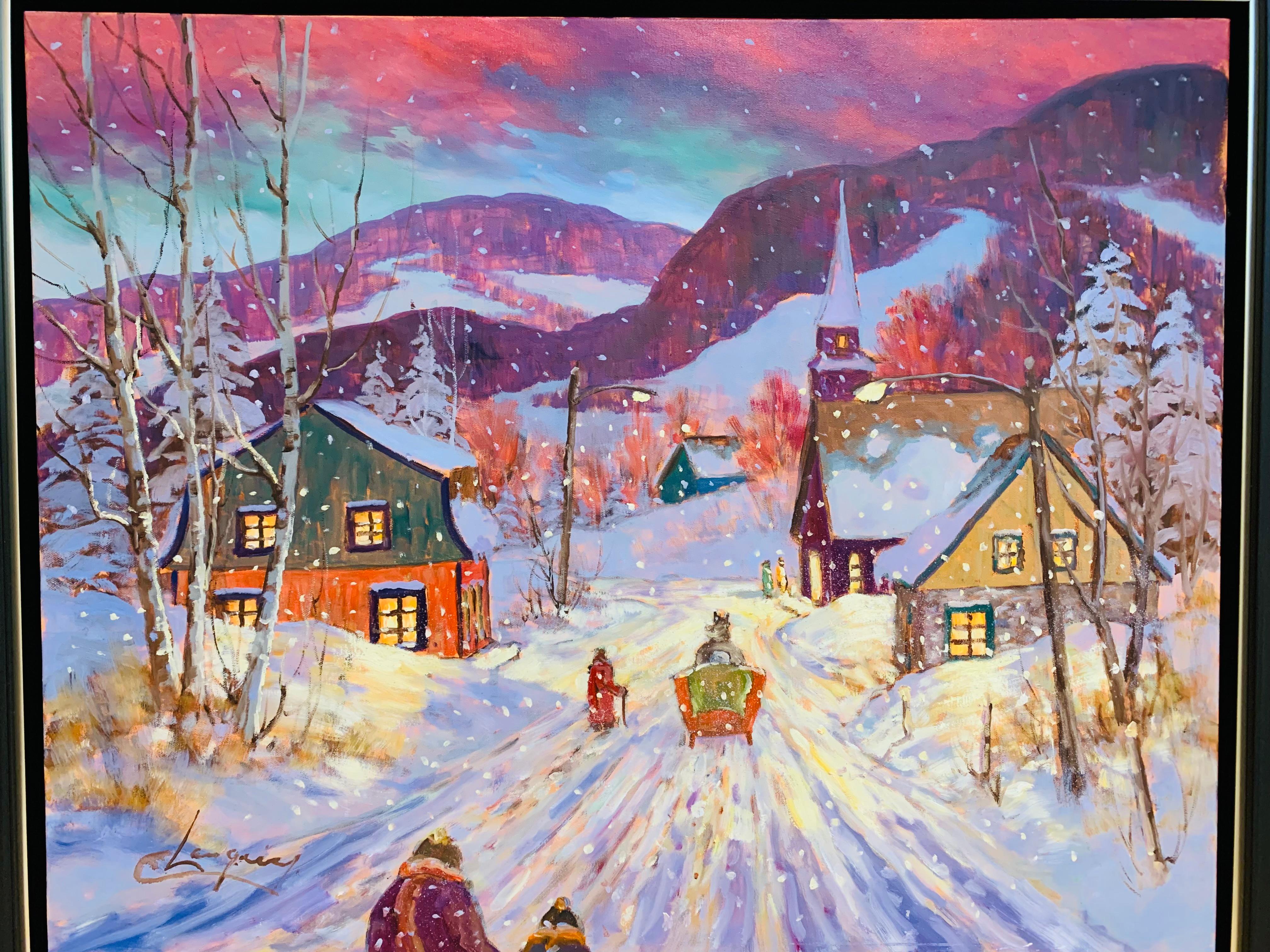 Soirée enneigée – Painting von Claude Langevin