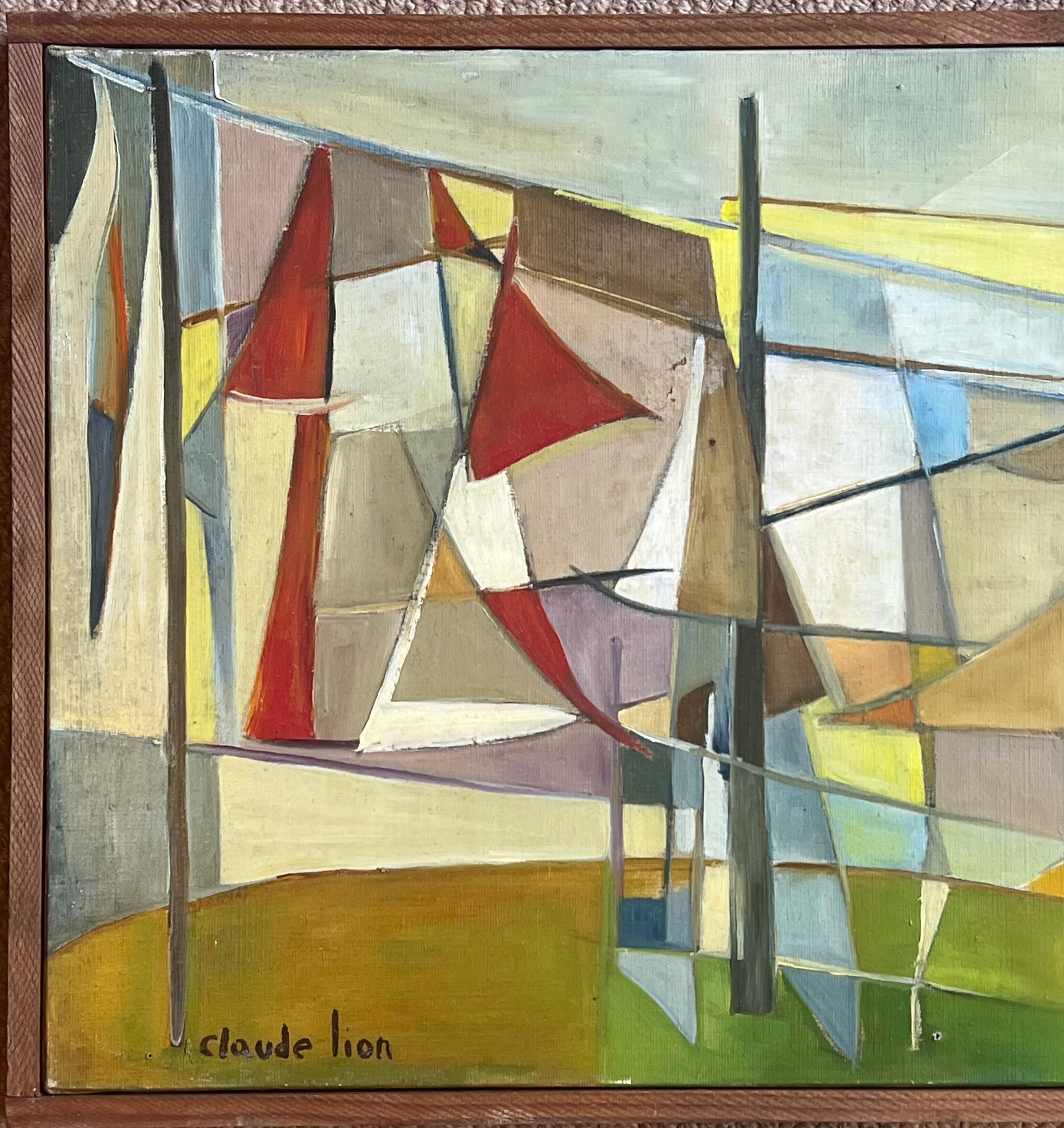 Cubist Compostion
by Claude Lion (French, mid 20th century)
dated 1954
signed oil painting on canvas, framed
framed: 14 x 22.5 inches
canvas: 13 x 21.5 inches
condition: very good,
provenance: private collection, France 

