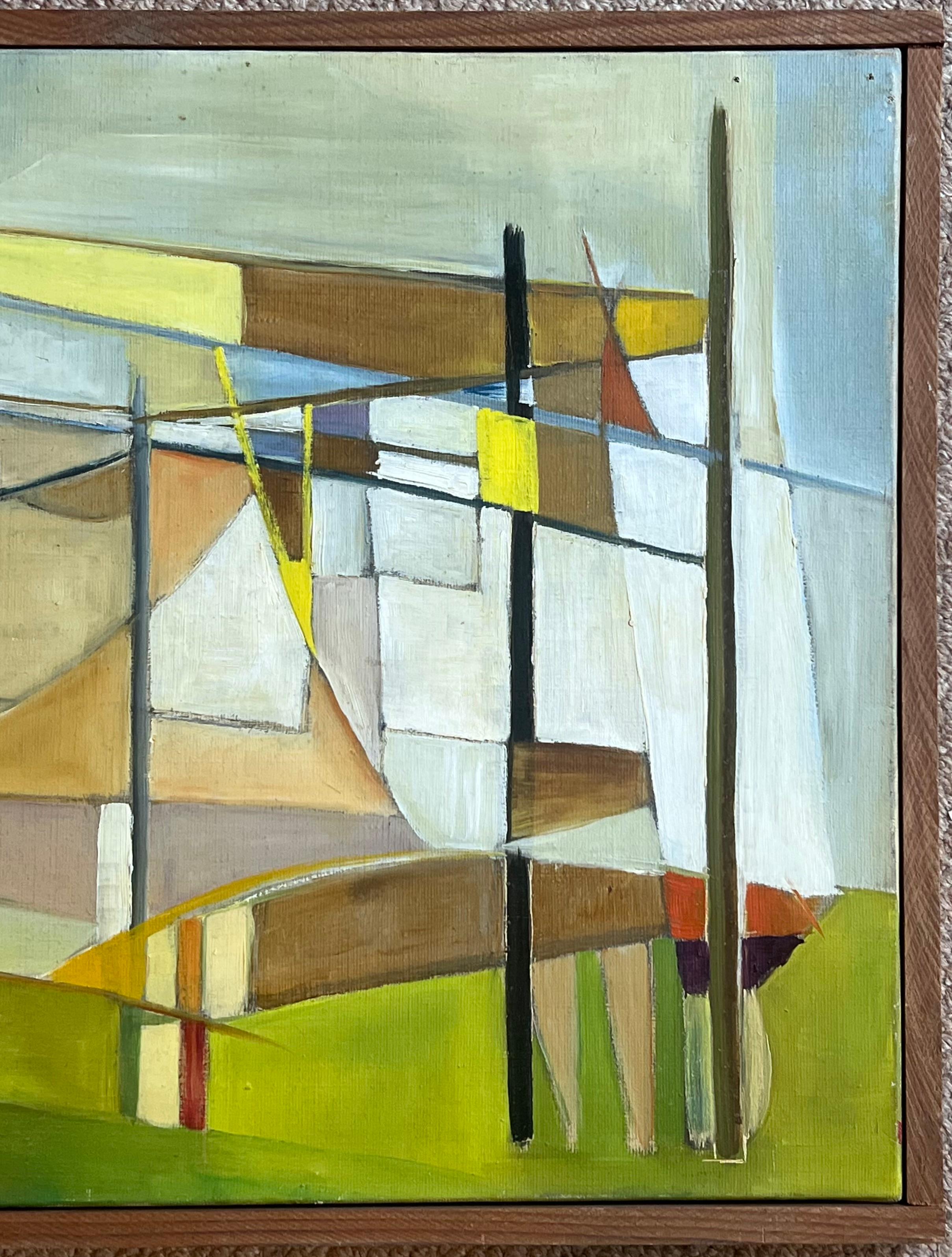 1950's French Cubist Signed Oil Abstract Shapes Colorful Composition For Sale 2