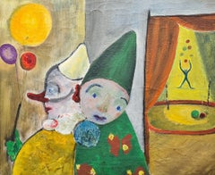 Colourful Mid Century Circus Scene, Pierrot et Pierrette, 'Bring On The Clowns'.